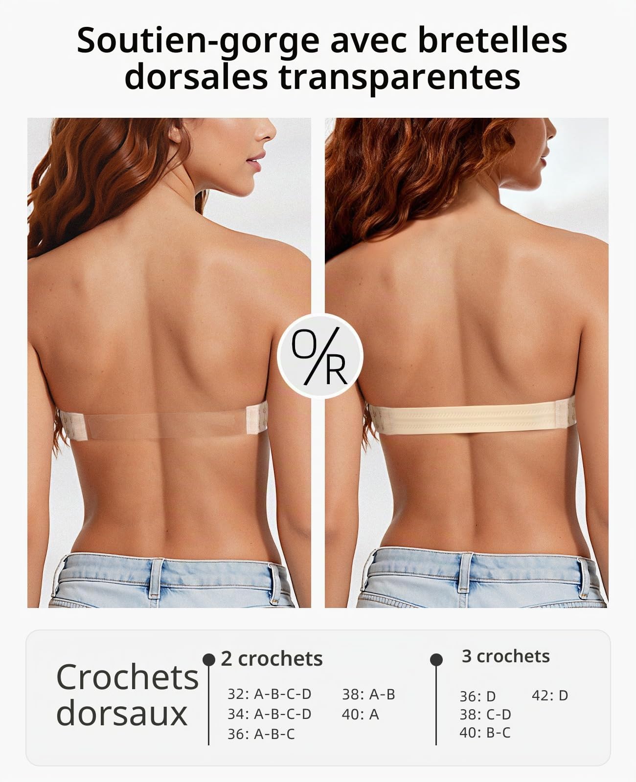 Strapless Bra with Clear Back Invisible Strap Push Up Padded Underwire Backless Halter Bralette 34B, Beige