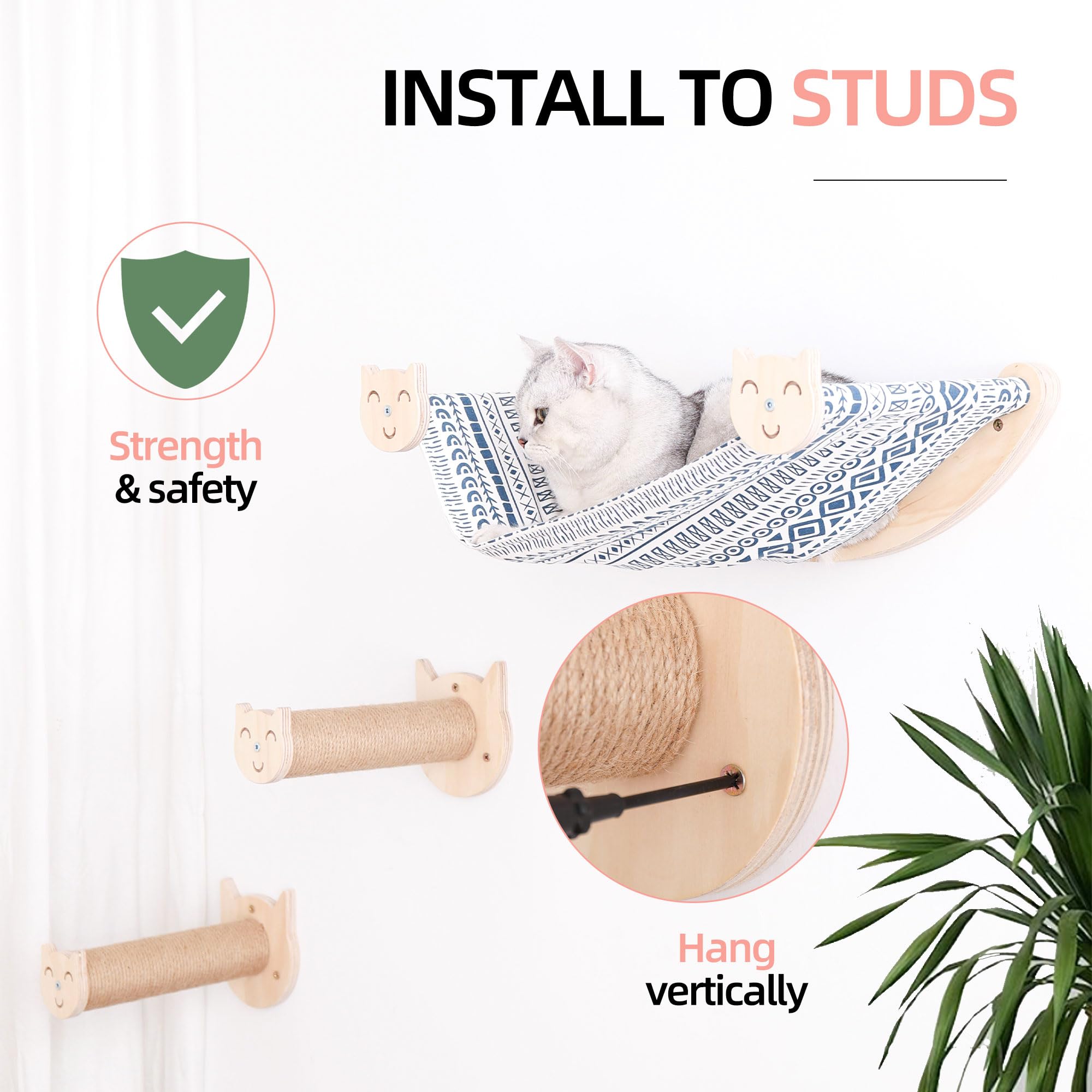 MIUZMORE Cat Wall Perch, with 2 Step 2 Fabrics for Hammock - Cat Shelves and Perches for Wall - Climbing for Cats 4