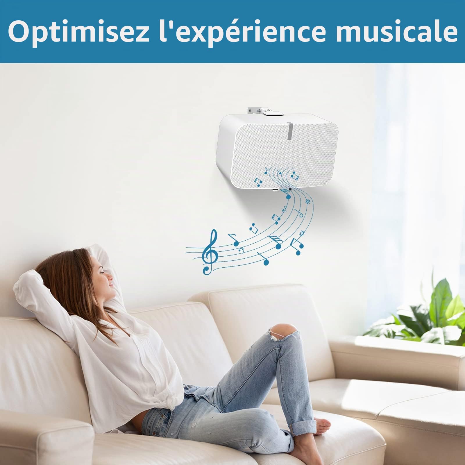Support Mural Robuste pour Haut-Parleur Sonos Five & Play 5 Gen 2 - Inclinaison et pivotement réglables - Blanc