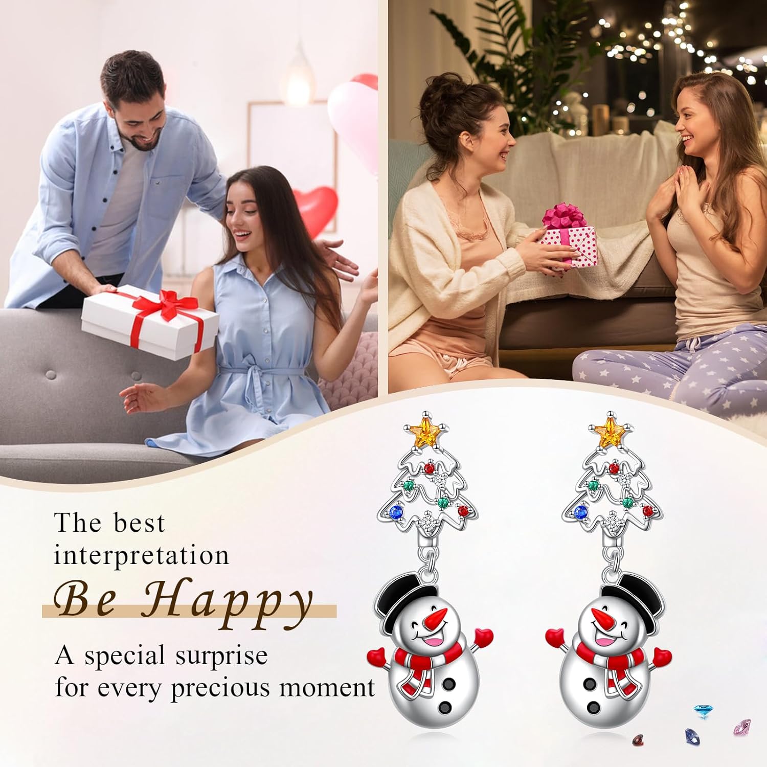 S925 Sterling Silver Christmas Tree Snowman Earrings Winter Xmas Dangle Drop Earrings Colorful Jewelry Holiday Birthday Christmas Thanksgiving Gift - Image 7
