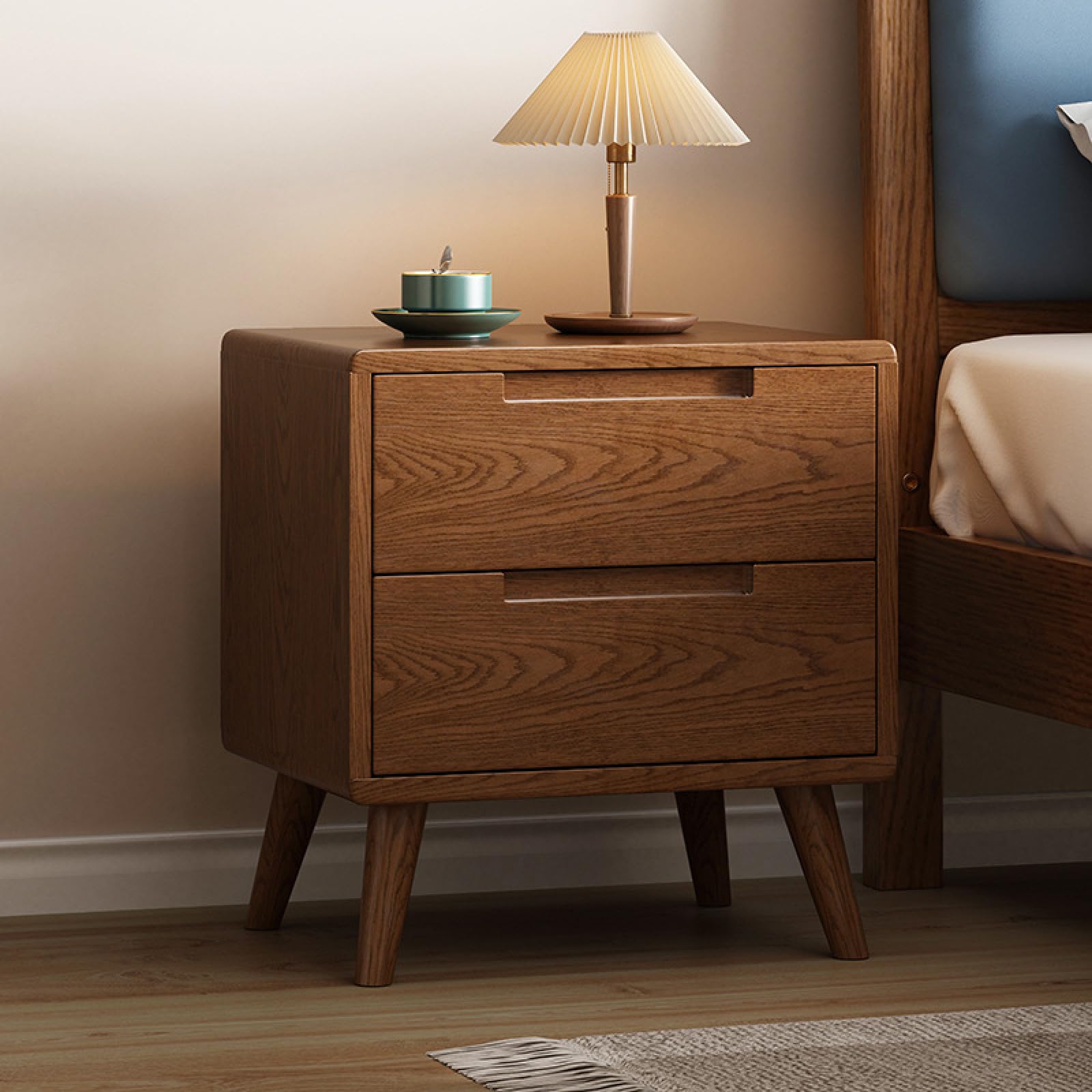 ALEEIK Nightstand for Bedroom, Wooden Night Stands with 2 Drawers Mid Century Modern Bedside Table Small Storage Furniture, Walnut