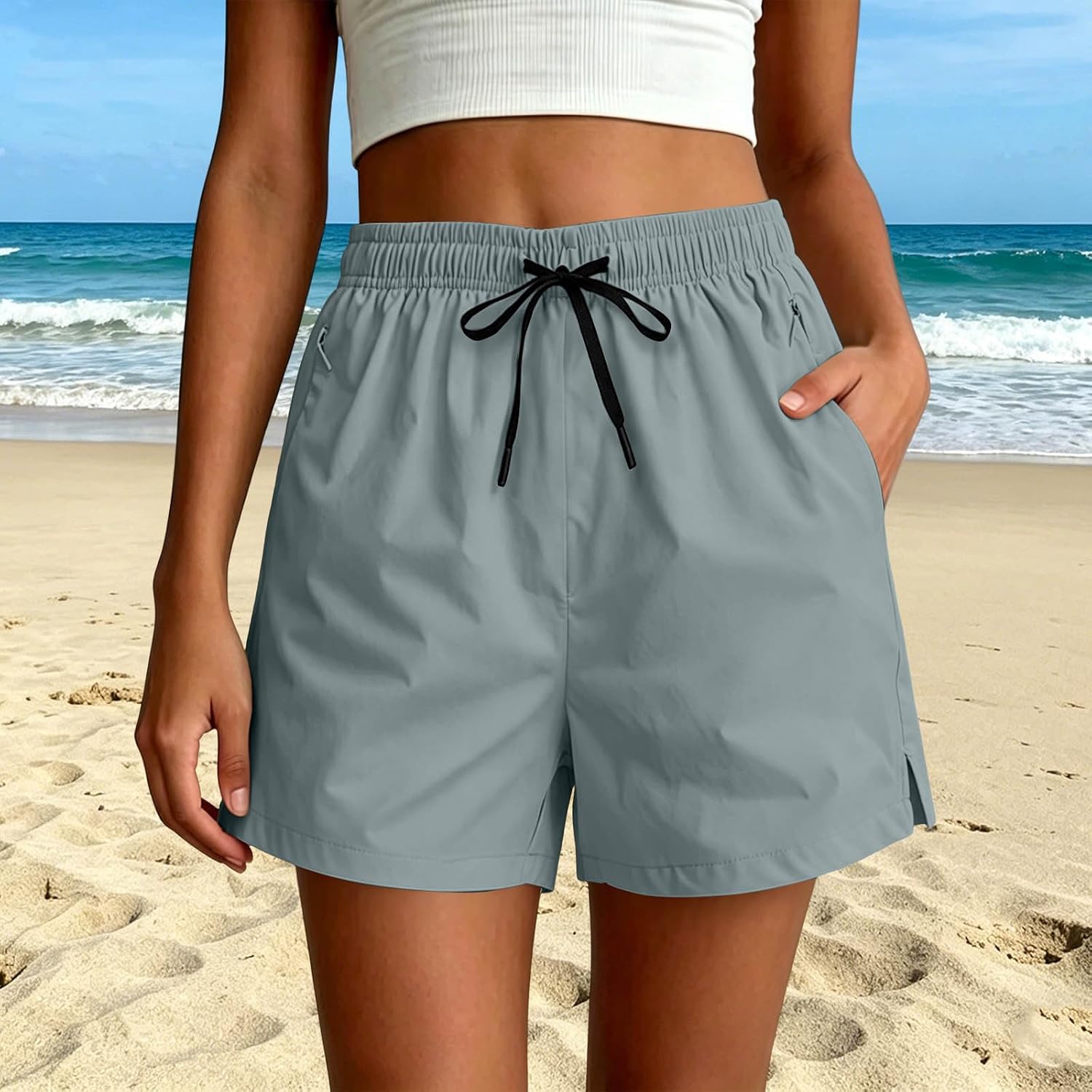 Women's Athletic Workout Shorts High Elastic Waisted Quick Dry Running Shorts with Pockets Gym Casual Summer Outfit