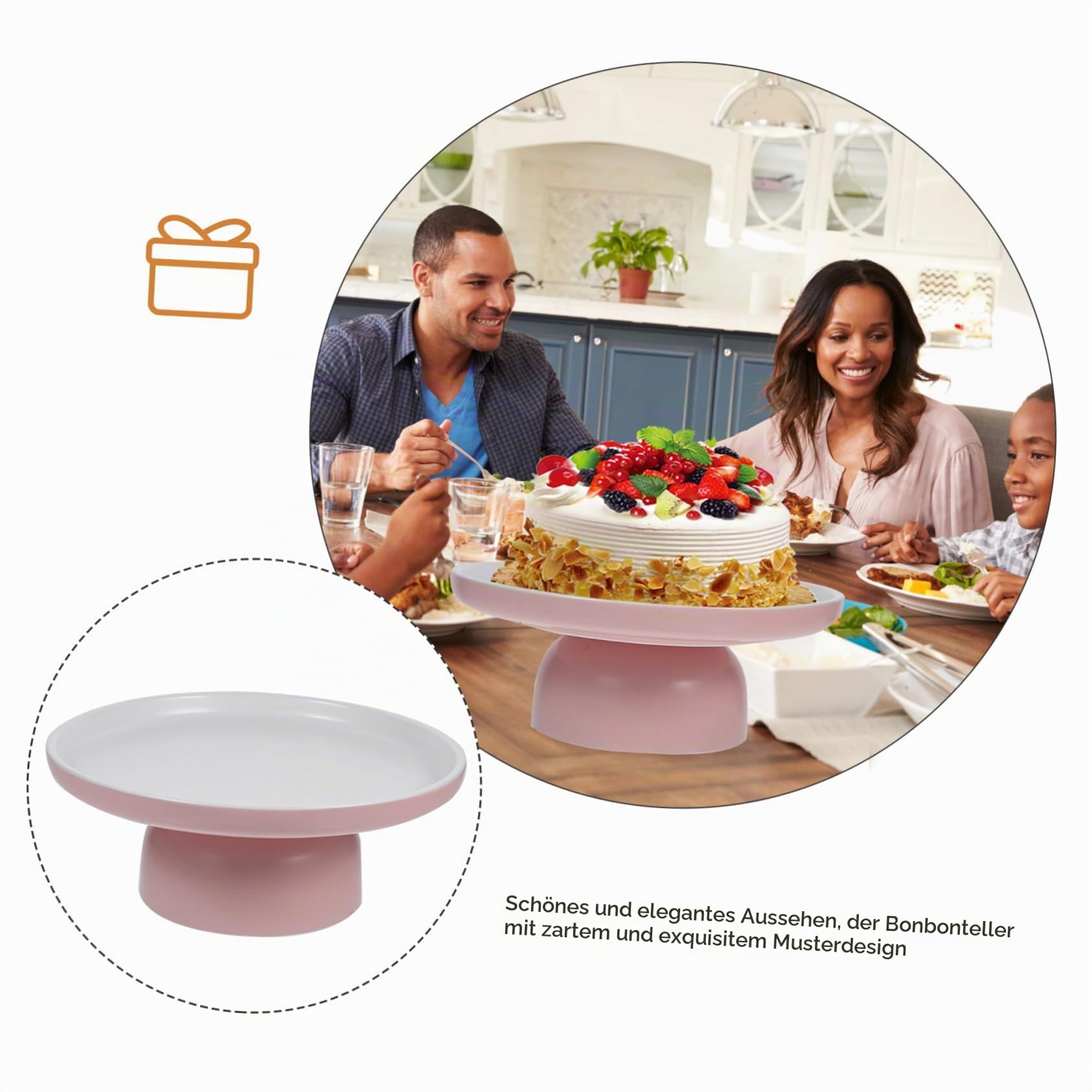 Tortenplatte Porzellan mit Fuß Stabile Breite Basis Glatte Oberfläche Eleganter Servierteller für Kuchen Obst Dessert und Tischdeko