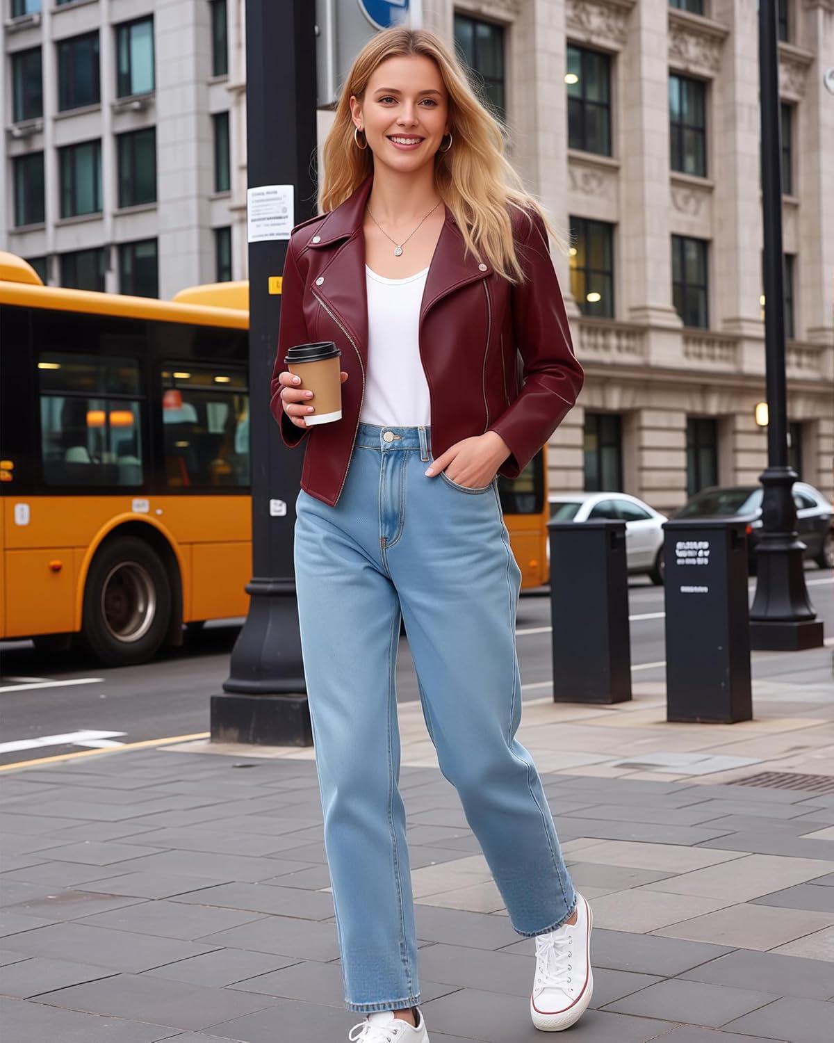 Women Leather Jacket Faux Cropped Coat Cute Short Zip Up for Casual Rock Concert Game Day Edgy Vintage Outfit - Image 6