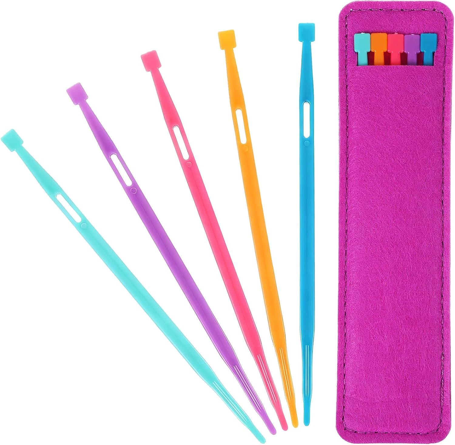 5PCS that Purple Thing Sewing Tool Multifunctional Plastic Sewing Stiletto Tools Drawstring Threader Accessories with Felt Storage Pouch for Sewings Craft Quilting Projects(5 Colors)