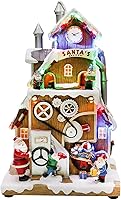Vista 1 de Santa's Workshop Animado Aldea de Navidad Momentos en el tiempo Luces LED, música y escena en movimiento Pintado a mano Poliresina Edificio