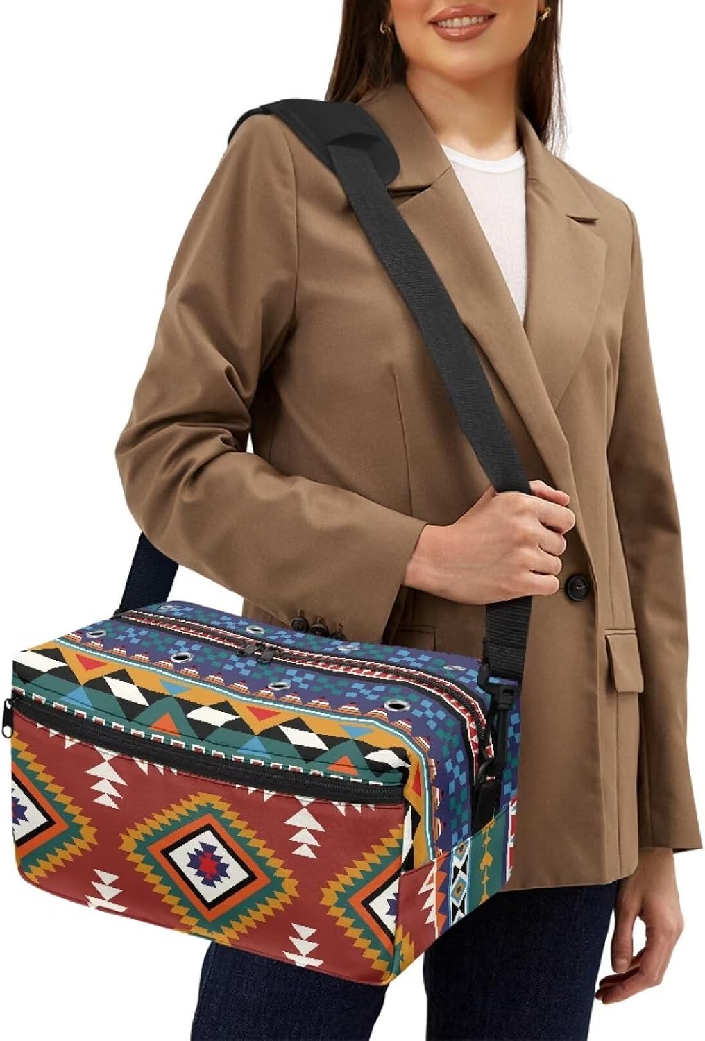 Fuxowvby Tribal Geometric Crochet Bag Organizer Large Capacity Yarn Bag for Beginners Knitting Accessories Crochet Storage Bags Zipper Knitting Needle Case