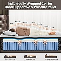 Vista 3 de Colchón firme tamaño Queen de 12 pulgadas, colchón híbrido de alta calidad en una caja con respaldo y soporte lumbar, cama de resorte bolsillo