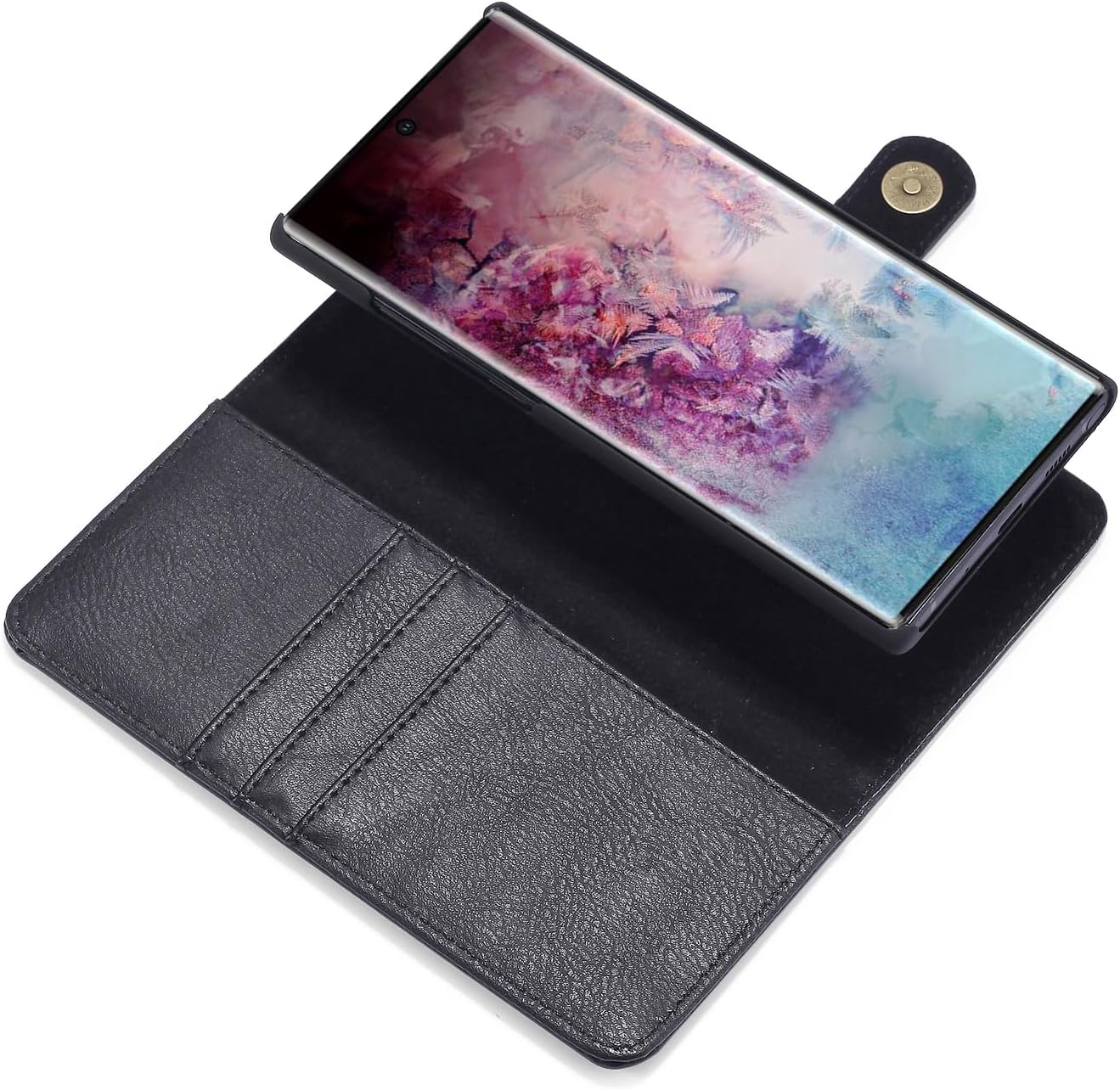Asuwish Phone Case for Samsung Galaxy Note 10 5G Wallet Magnetic Detachable Cell Cover with Tempered Glass Screen Protector Flip Card Holder Slot Note10 Notes 10s Ten Not S10 Women Men Girls Black