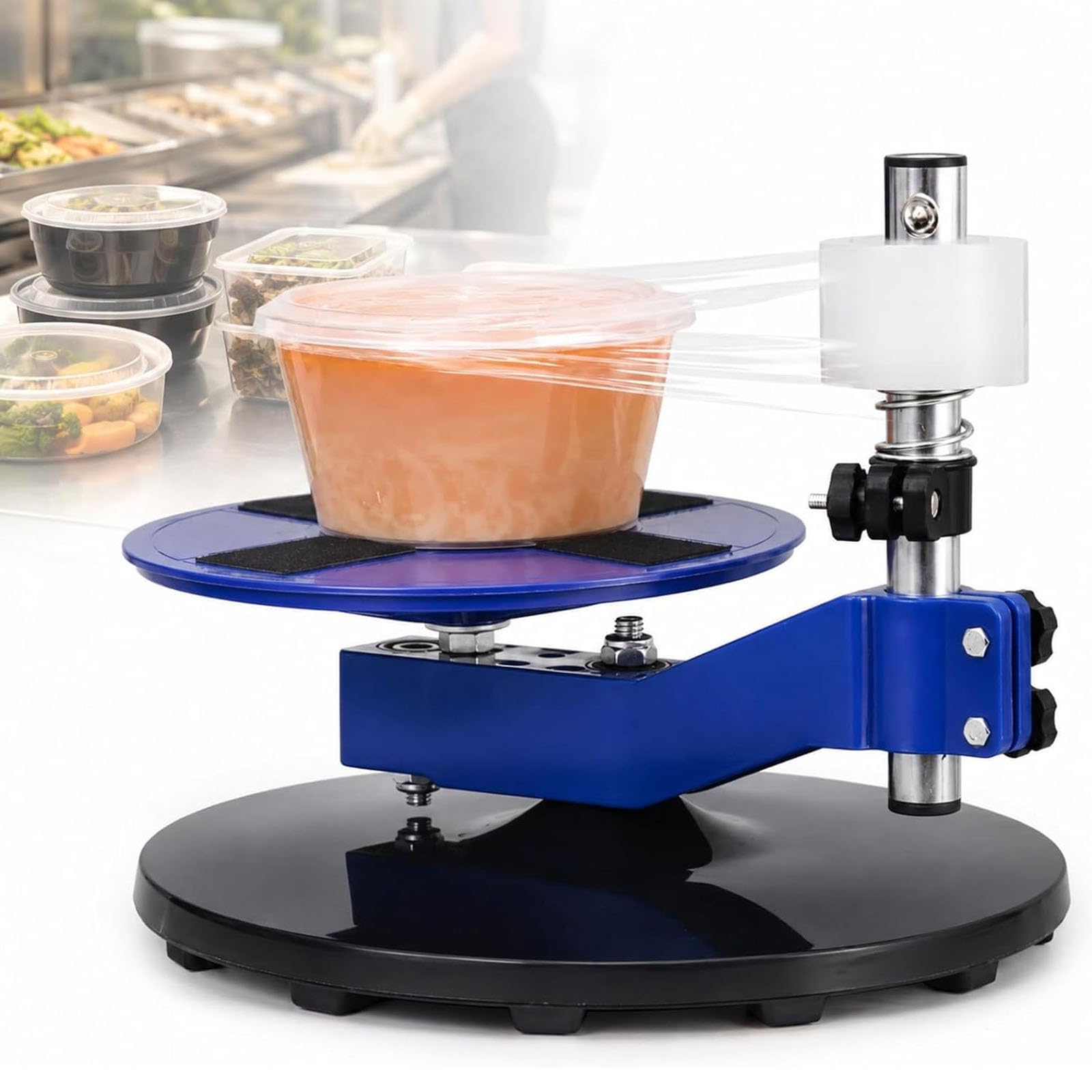 Tabletop Rotary Food Wrapping Machine, Height Adjustable Plastic Film Dispenser, Manual Rotary Tray Wrapping Machine, For 6-12 Cm Round Lunch Boxes, For Restaurant And Food Cart Takeout Packaging