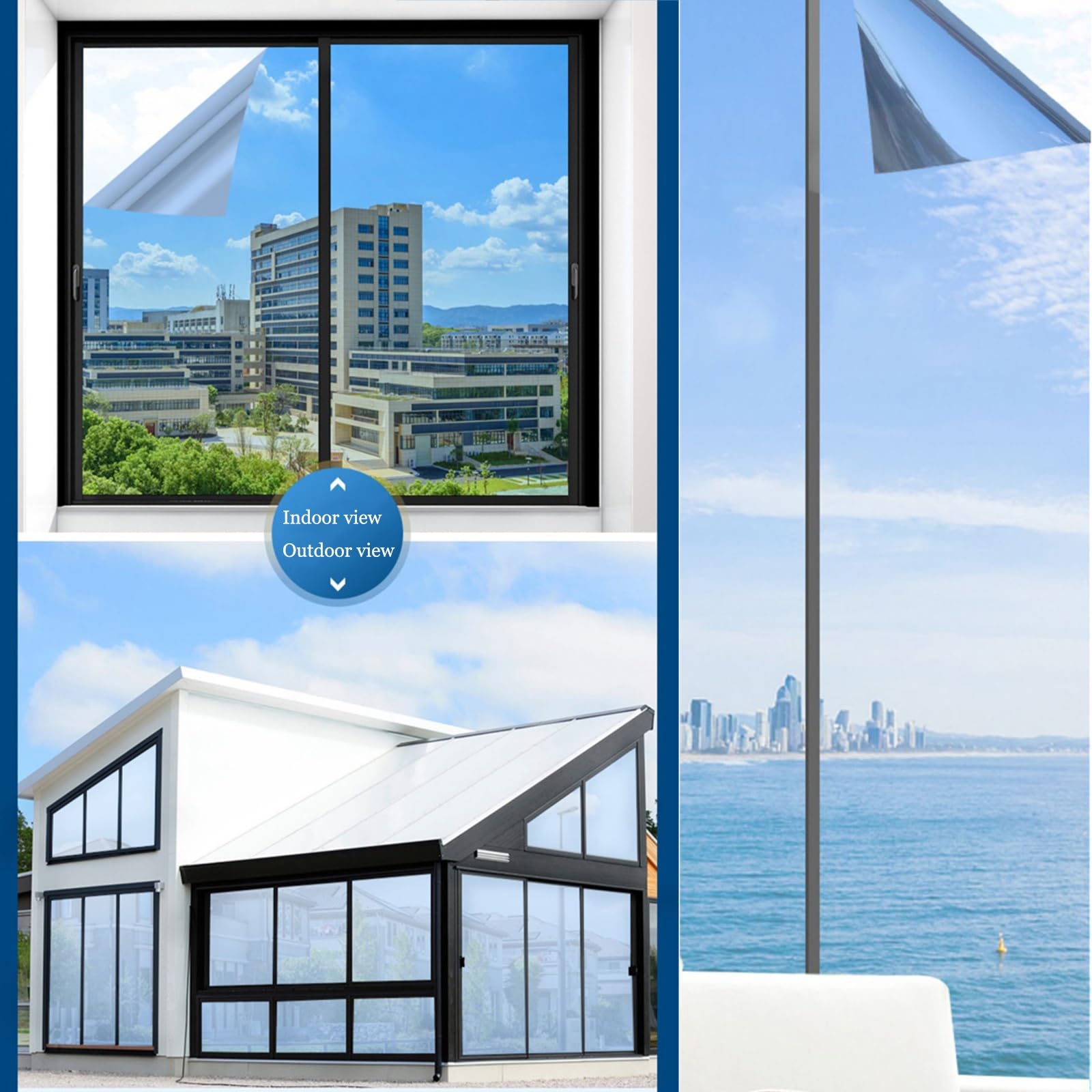 HJXGQJM Spiegelfolie Fensterfolie Von Innen Durchsichtig Von Aussen Blickdicht Sichtschutzfolie Fenster Sonnenschutzfolie for Büro Und Zuhause，Selbsthaftend UV-Schutz Fensterfolie Blau(105x200cm)
