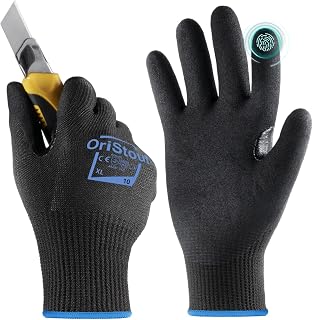 toolant Level 6 Cut Resistant Work Gloves, Level 5+, Touchscreen, Sandy Nitrile Coated Firm Grip, for Warehouse, Construction, Gardening, Fishing (XL), Black