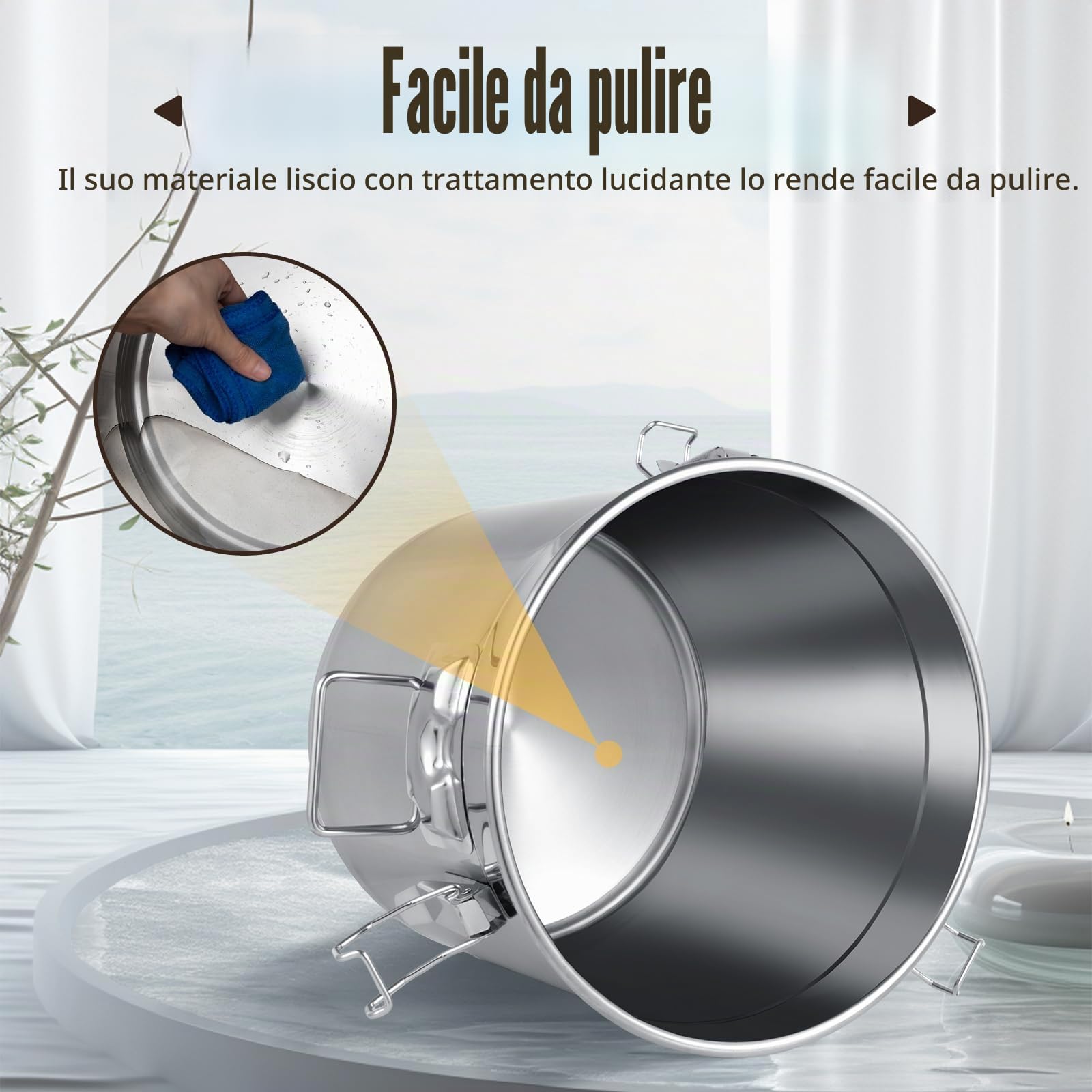 MINRS Secchio con coperchio, contenitore ermetico per alimenti, in acciaio inox, da cucina, in acciaio inox, con coperchio e morsetto di bloccaggio (33 L)