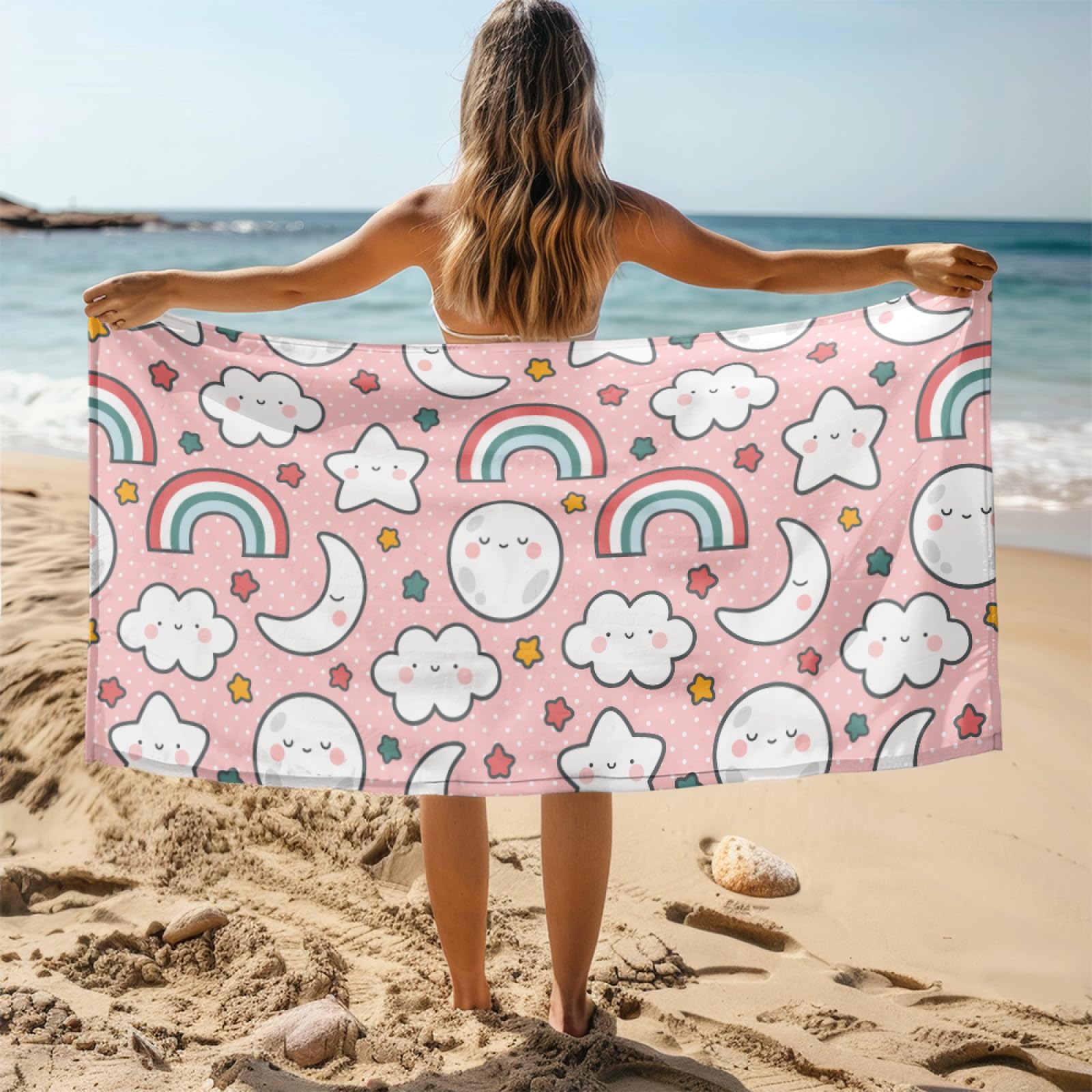 Telo Mare Grande Xxl Arcobaleno Bianco Antisabbia Leggero Assorbente e Compatto Sauna Viaggio Piscina Yoga Campeggio Donna Uomo