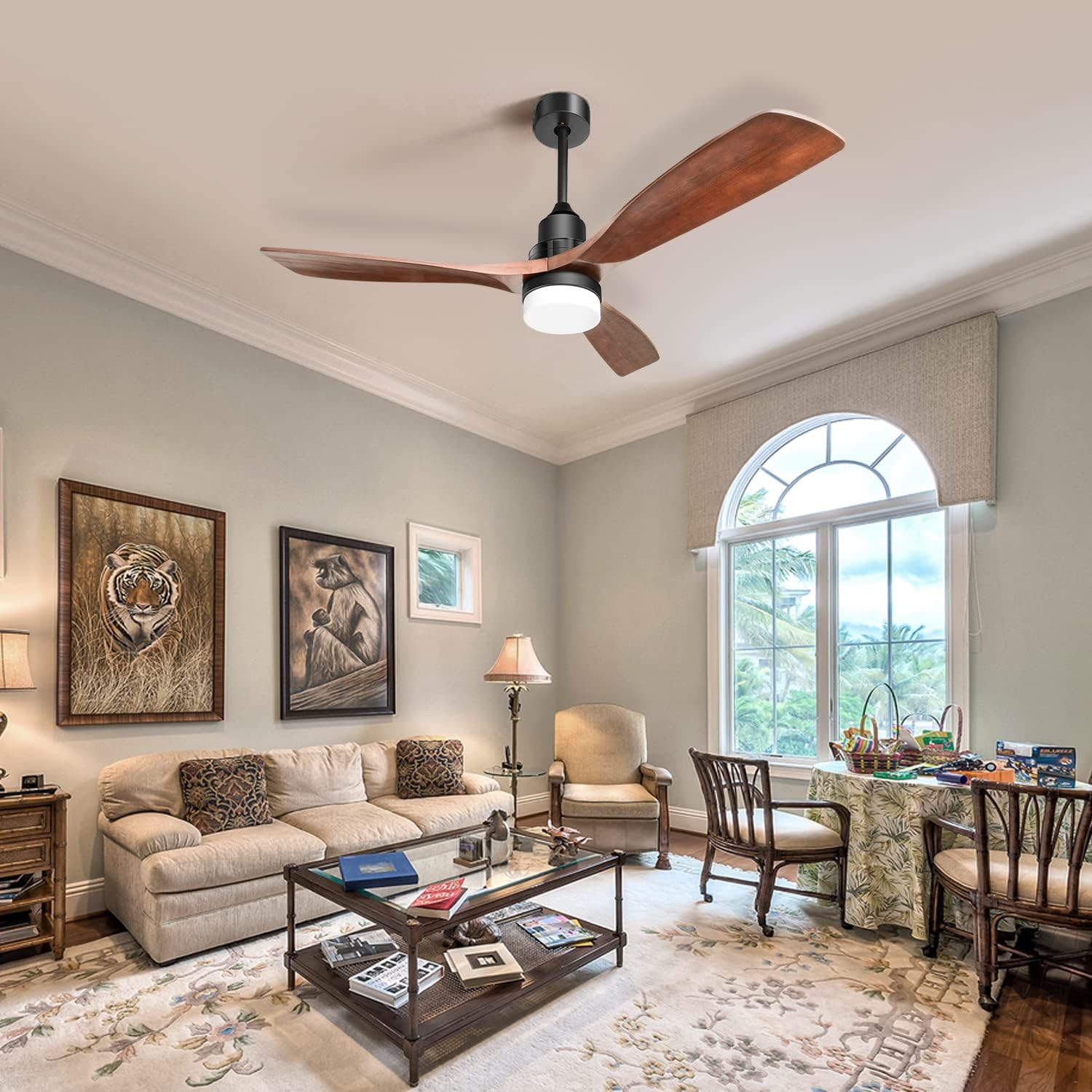 52 Inch Ceiling Fan Light with 6 Speed Remote Reversible Energy-Saving DC Motor, Dimmable LED, 3 Modes