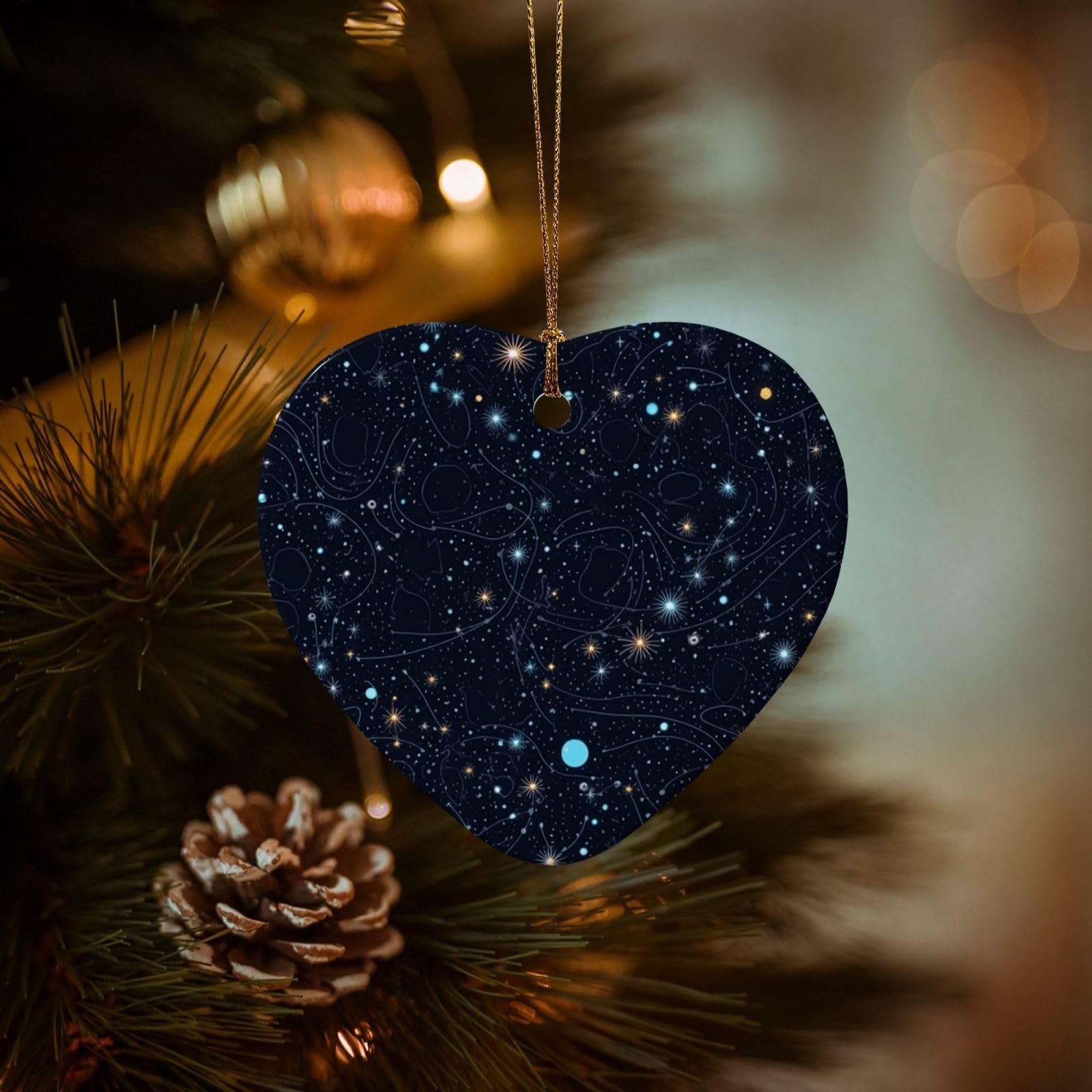 Christmas Ornaments for Christmas Tree Decoration Hanging Constellation Star Clusters Galaxies Ornament with Gold Ribbon Crafts Heart Shape Ceramic Pendant for Keepsake Gifts Xmas Decor Party Supplies