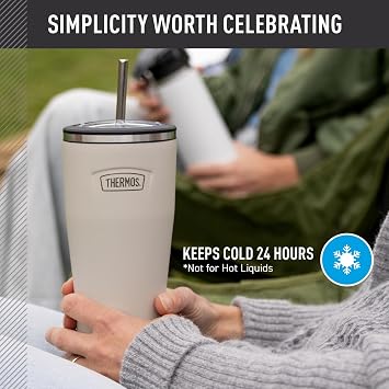 THERMOS ICON SERIES, Stainless Steel Cold Tumbler with Lid and Straw - 24 Ounce, Glacier - Vacuum Insulated Tumbler
