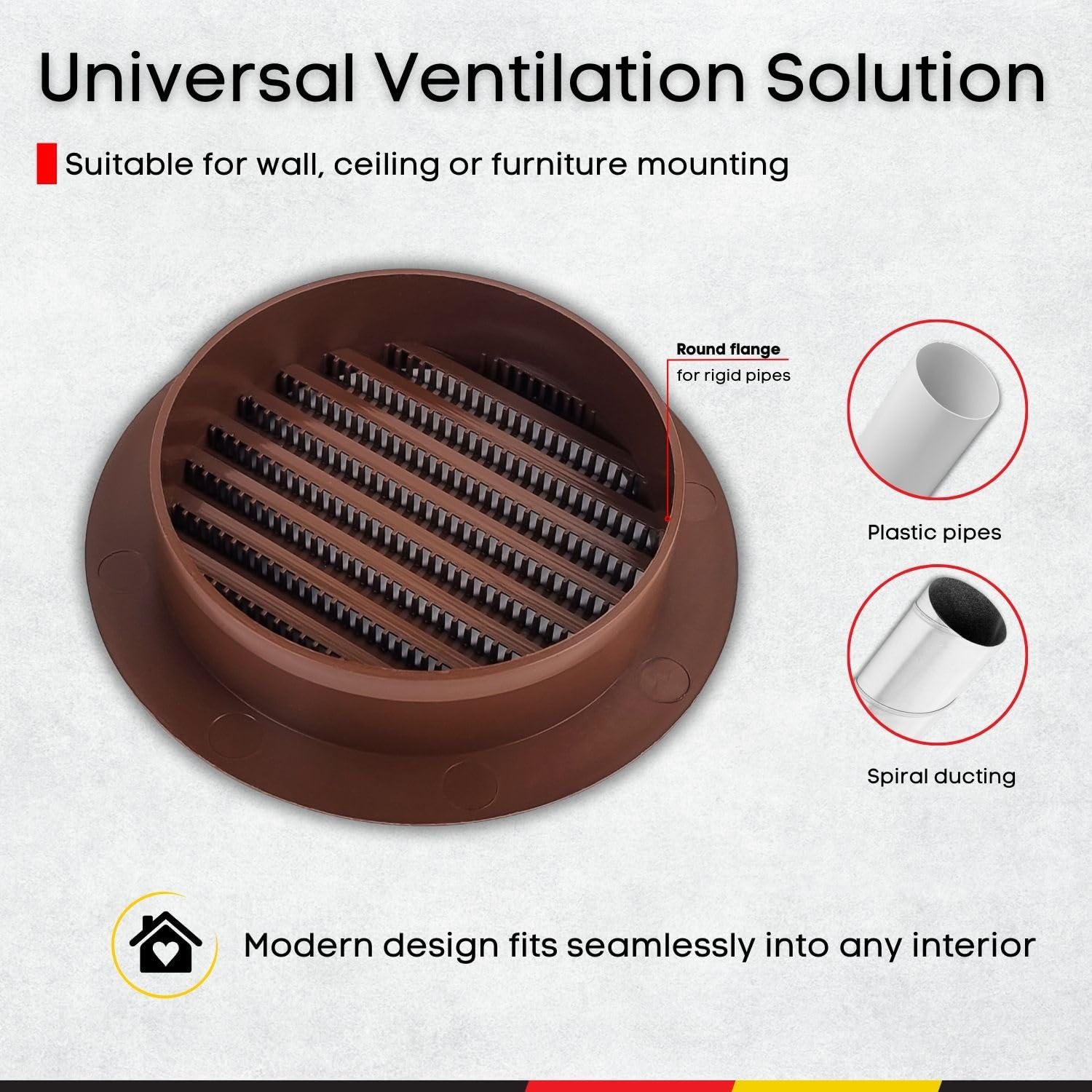 Grille D'aération Ronde Marron 100 Mm – Avec Moustiquaire Anti-insectes, Modèle Awenta TRU14BR
