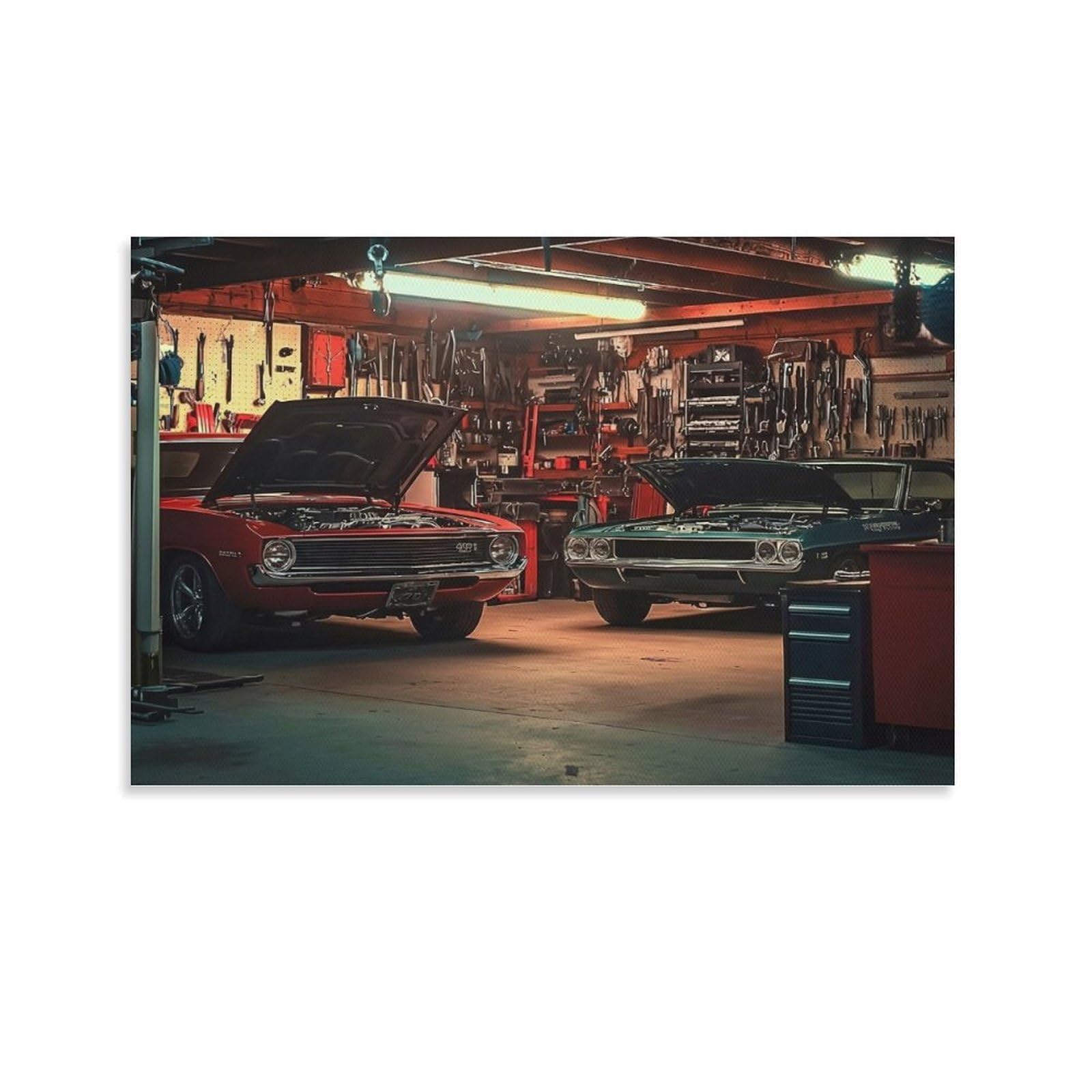 CPLVKWRQJ Classic Car Garage Individual Classic Cars Garage Canvas Wall Decor - Nursery Wall Hanging Space Saving Removable Ready to Hang 20x30inch(50x75cm)