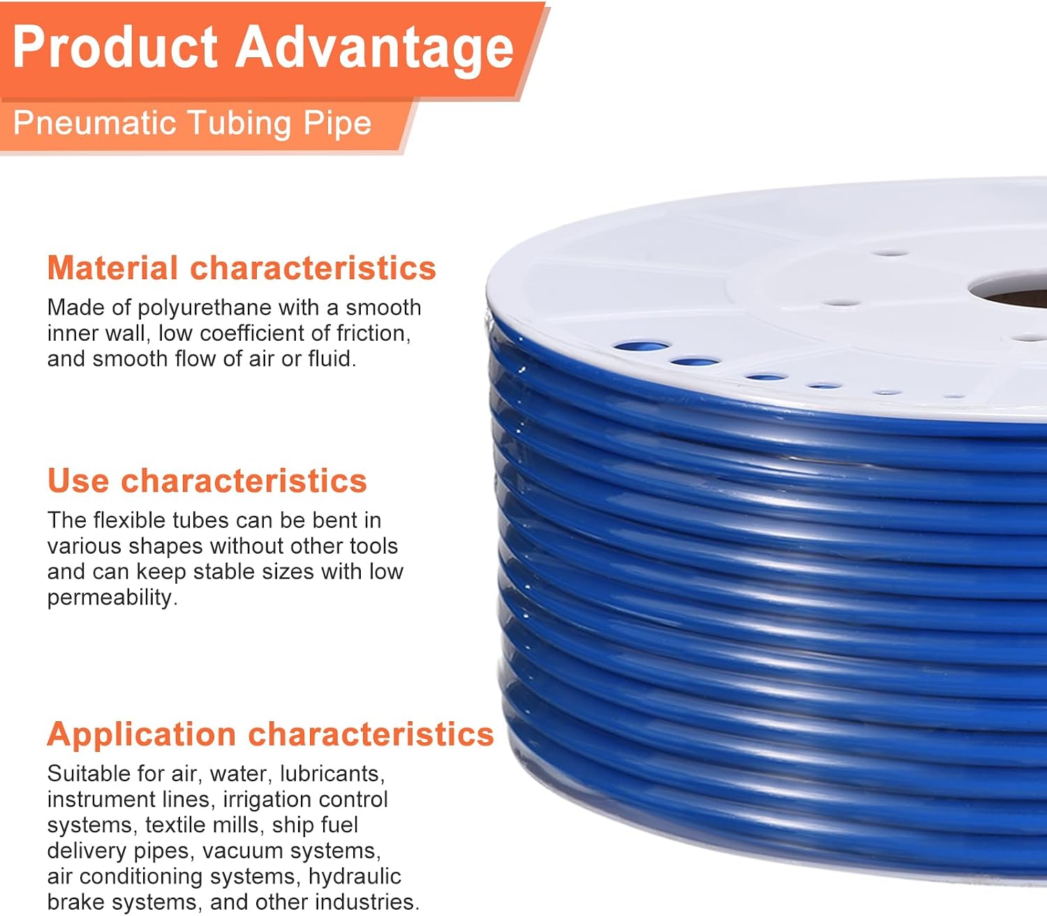 MECCANIXITY PU Air Line Tubing Hose Tube Blue, 6mmx4mm 160M 525ft for Fluid Transfer, Air Compressor