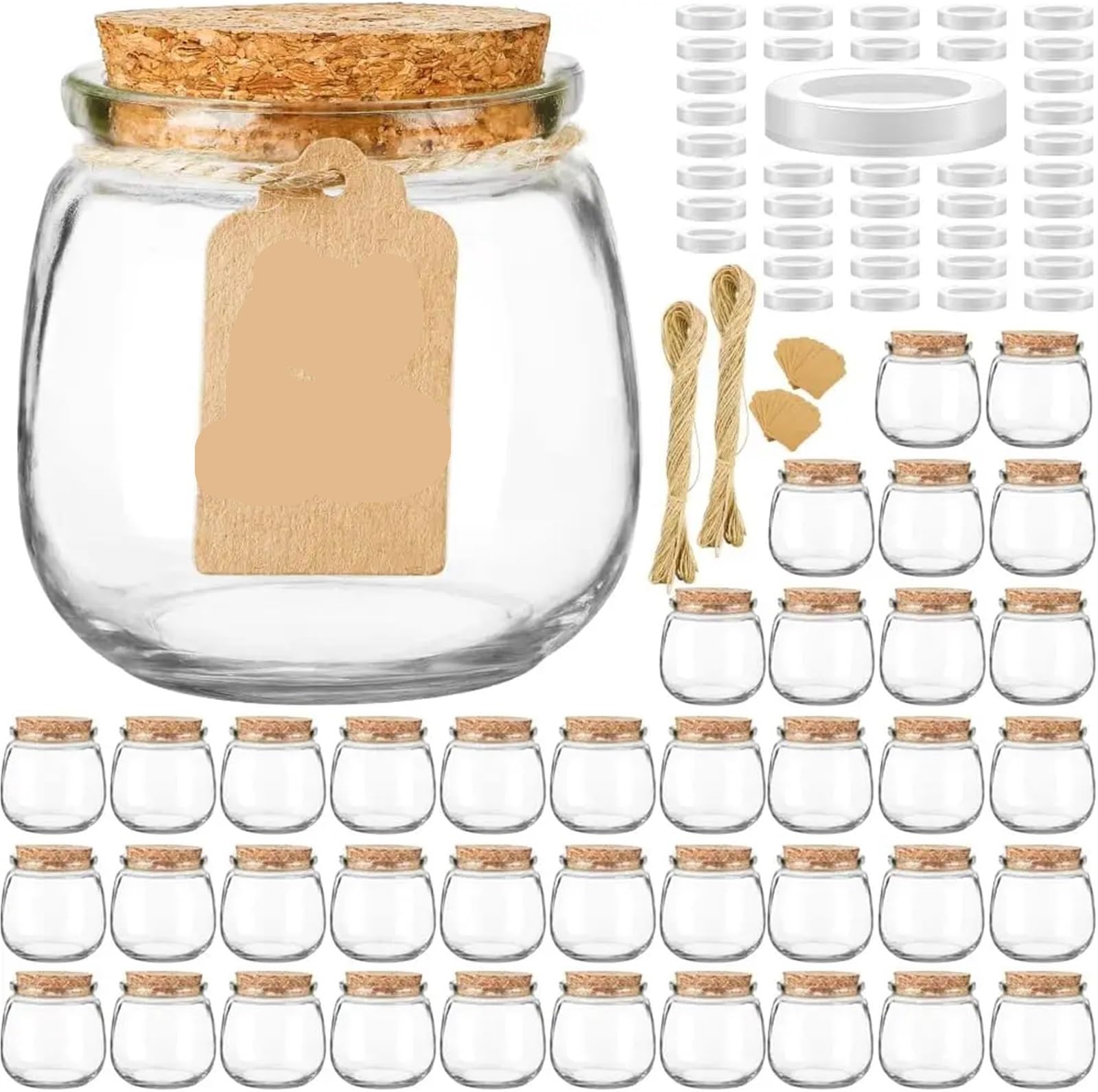 Xinglongs Candle Tin 40-Pack 7oz Small Mason Jars with Cork & Plastic Lids, for Candles, Yogurt & Weddings
