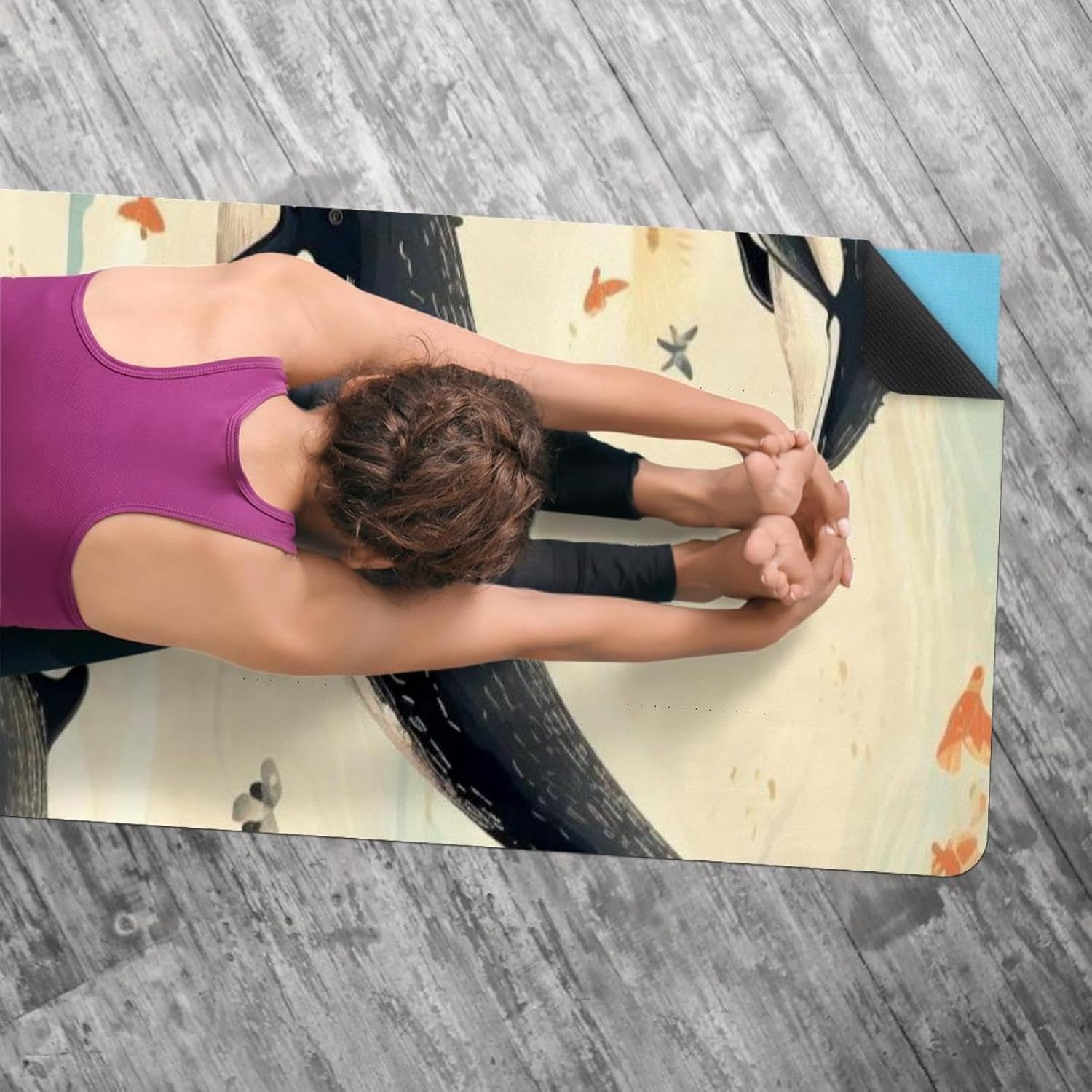 Yoga Towel, Whale Sea Pattern Non Slip Sweat Absorbent Hot Yoga Mat Towel for Hot Yoga, Pilates and Fitness - 72.8" x 26.8"