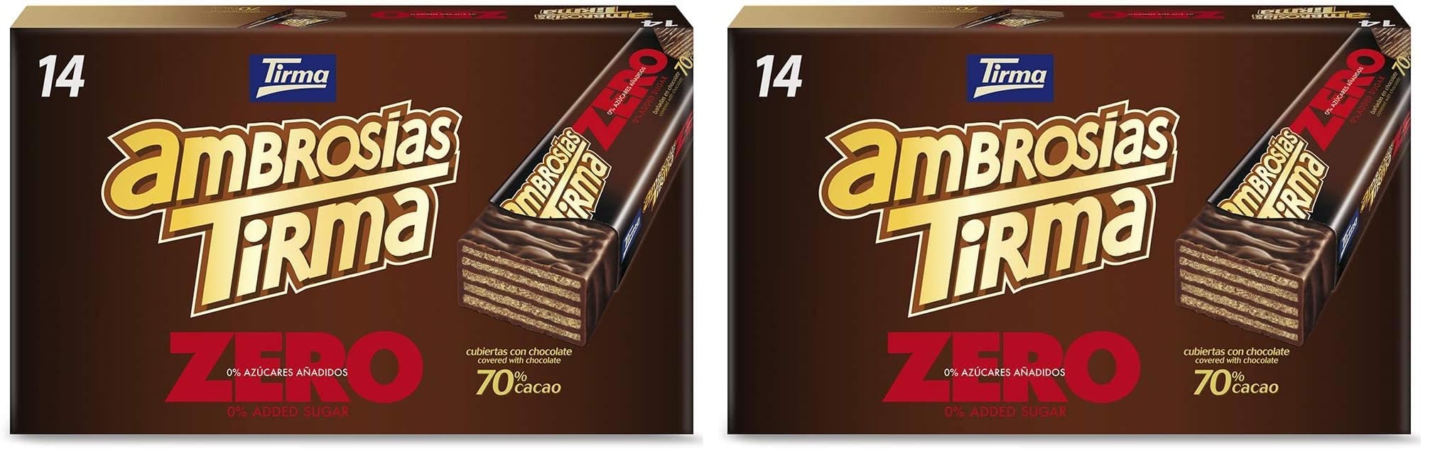 Tirma Waffeln dunkler Schokolade 70% Kakao 301g | Ohne Zuckerzusätze| Geeignet für Keto-Diät | Kohlenhydratarme Waffelriegel | Geeignet für Diabetiker| Multipack Schoko-Waffelriegel | 14 Stücke