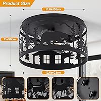 Vista 2 de Rustic Flush Mount Ceiling Light - 2-Light Metal Fixture with Deer & Bear Design, Farmhouse Ceiling Lamp for Kitchen, Bedroom, Foyer, and Entryway