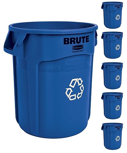 Rubbermaid Commercial Products Fg264360 Brute - Bote de basura, redondo, resistente, 44-galones, color gris, azul Recycling