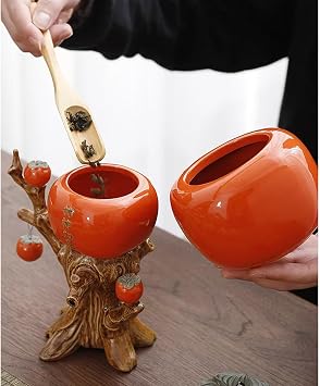 Lazy Chinese Persimmon Kung Fu Tea Set,Gift Box Suitable for Tea Ceremony Parties, Gifts, Home, Office decoration in Mother's Day, Father's Day, Birthdays, and Christmas (Tree Style)