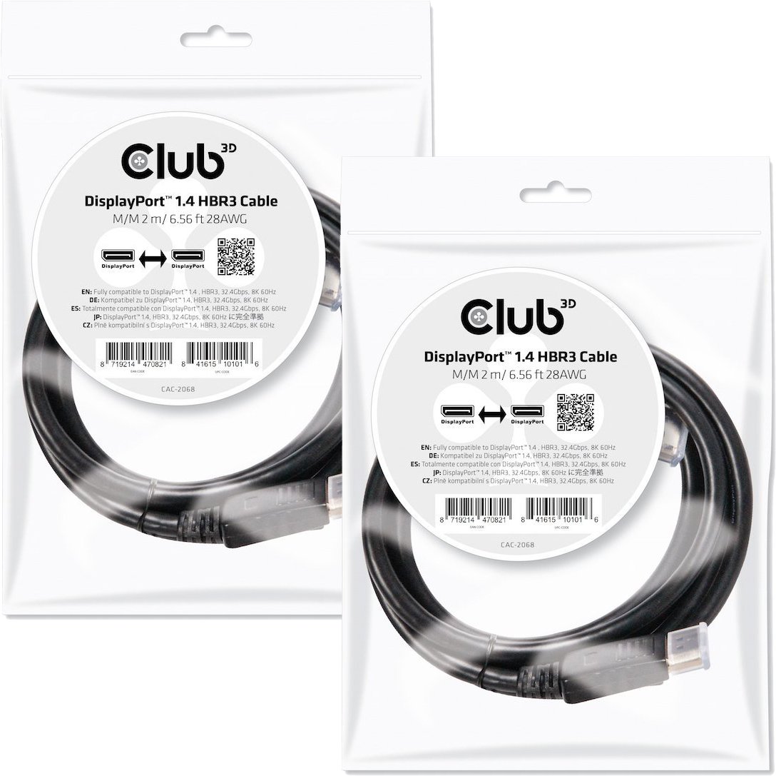 Kabel Club3D CAC-2068 DisplayPortâ„¢ 1.4 HBR3 Cable Male/Male 2 m/6.56ft VESA Certified