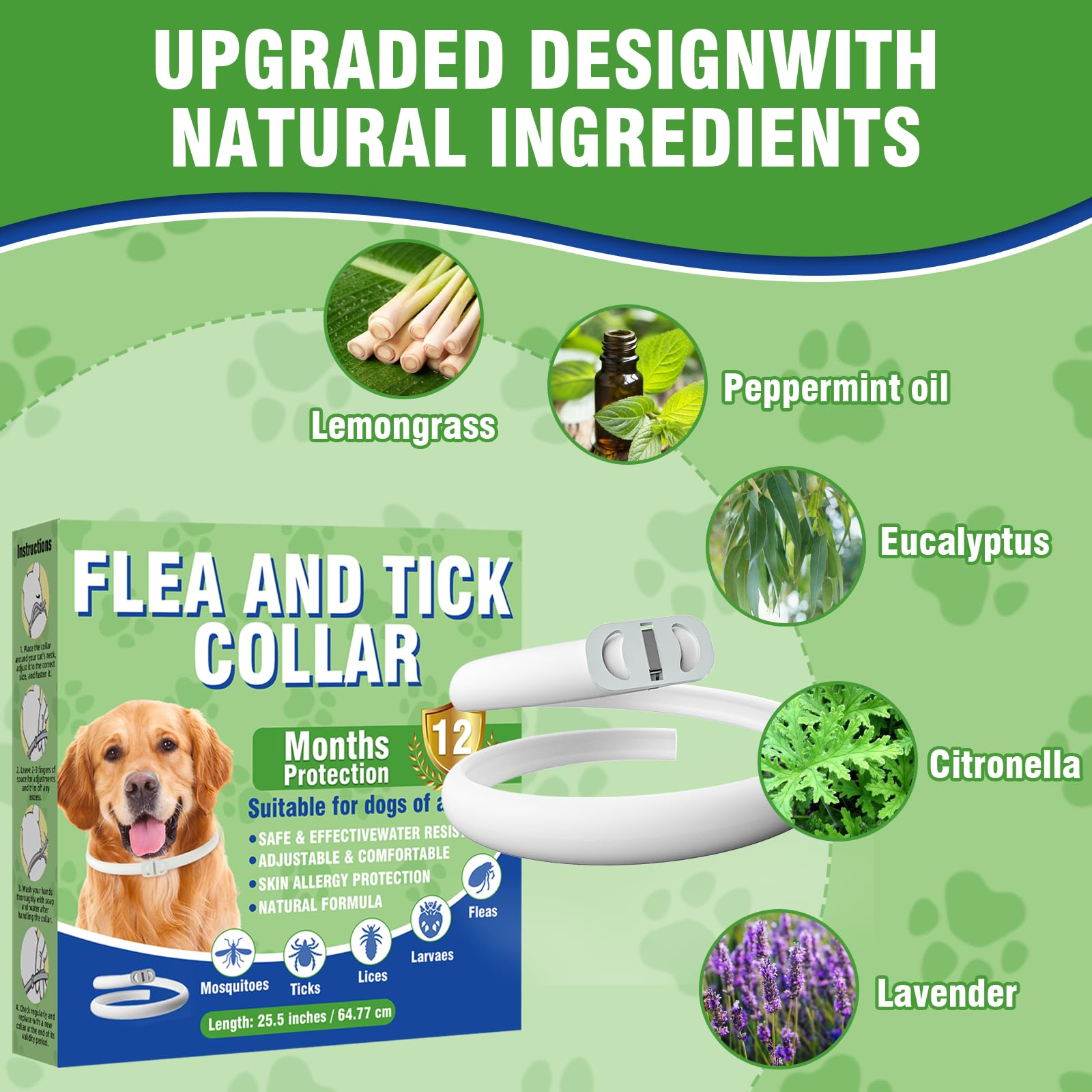 Inpumo Collier Anti Puces pour Chien, Collier Réglable Résistant à l'eau, Protection Efficace Contre Les Parasites pour Tous Les Types de Chiens, 12 Mois De Protection Efficace (2 Pack)