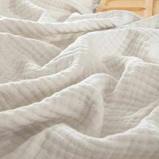 PHF 100% Cotton Muslin Throw Blanket 50x60 - 4-Layer Ultra Soft Breathable Gauze for Couch Bed Sofa, All-Season Oat Milk