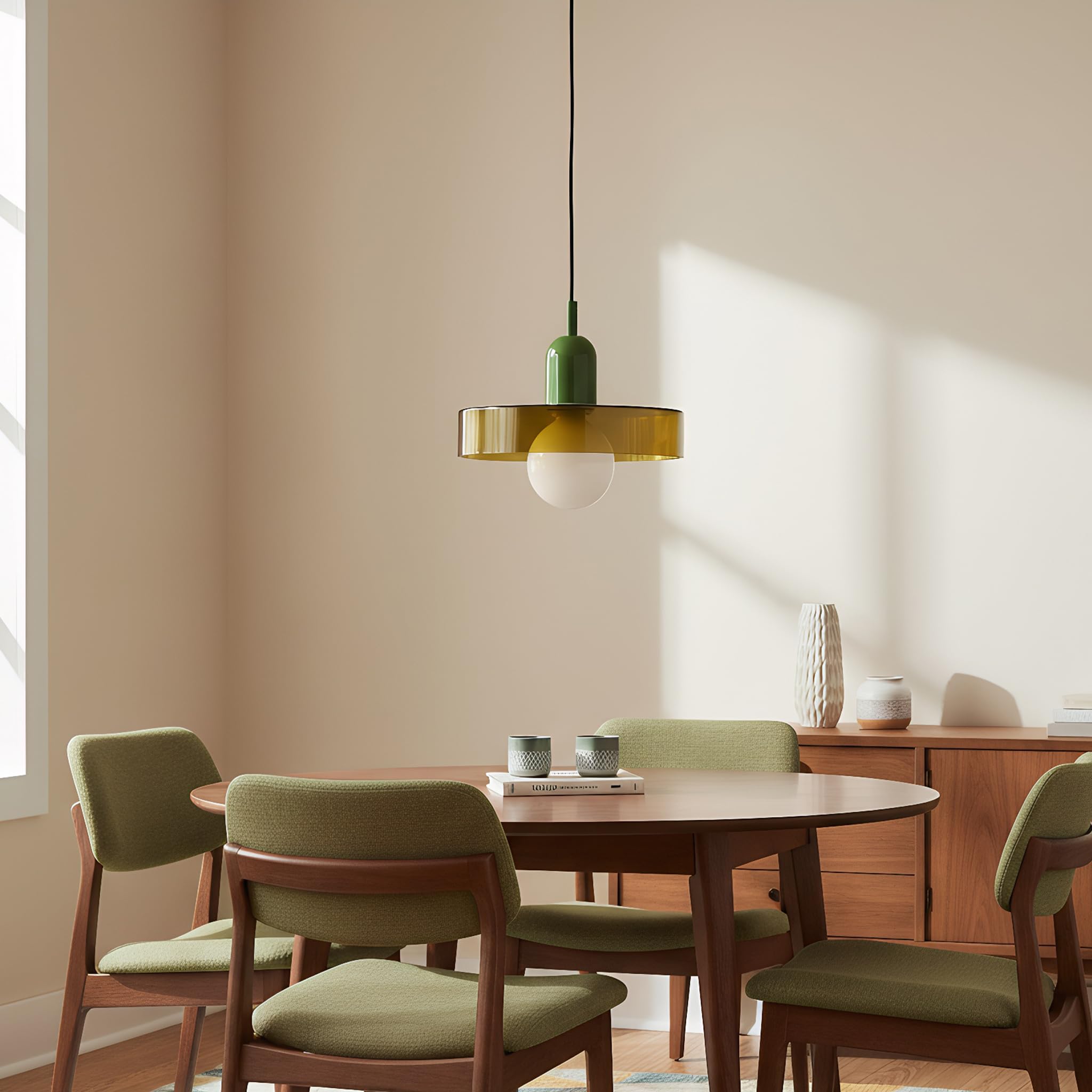 25cm Lampada a Sospensione Moderna in Vetro Rotondo, Base E27, Regolabile in Altezza, Lampadario Sospeso da Soffitto per Cucina, Sala da pranzo, Camera da letto (Verde)