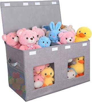 Legestori Large Stackable Storage Bins with Lids, Collapsible Sturdy Storage Organizer Boxes Bins Baskets, Foldable Closet Organizer Baskets for Home Grey, M