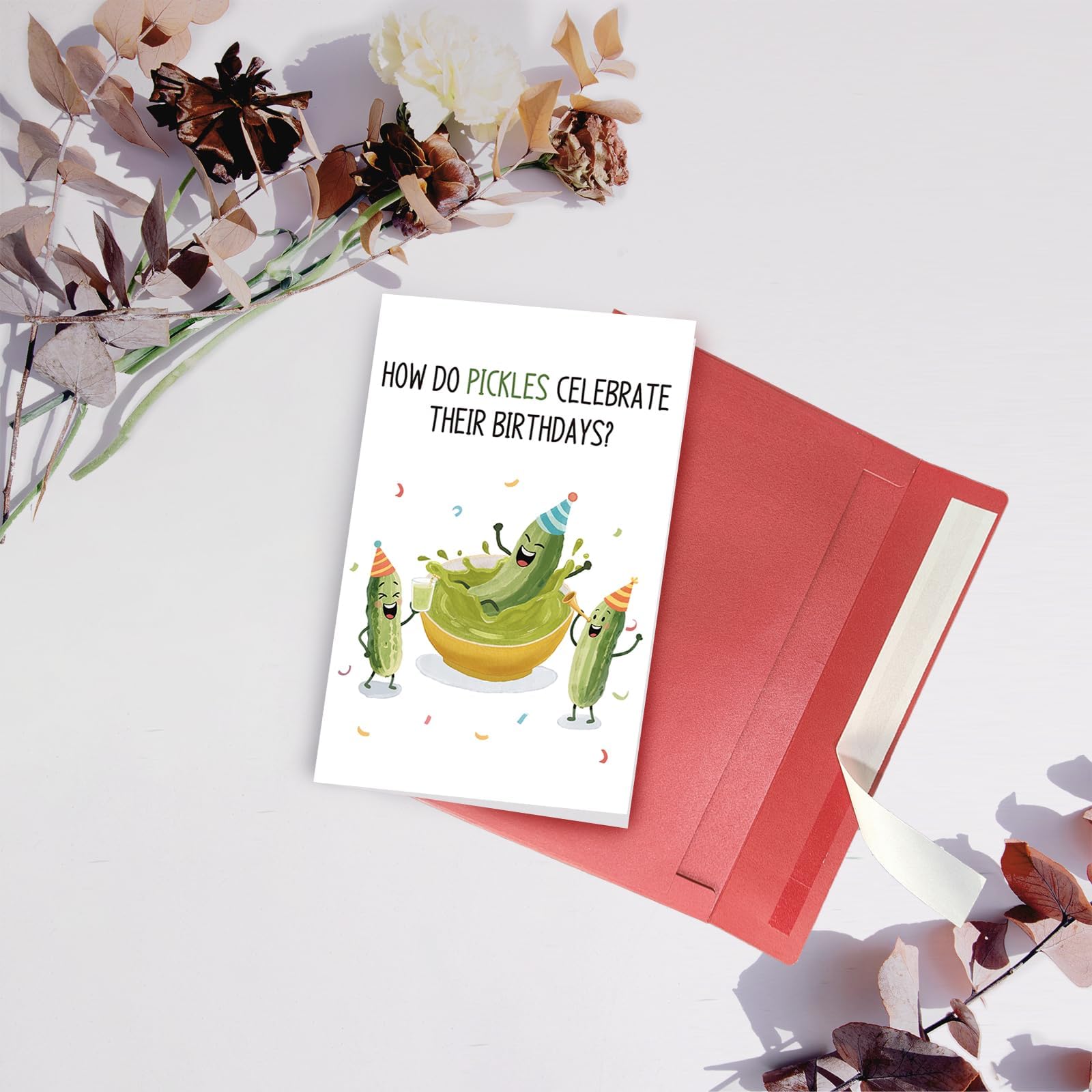 Funny Pickle Birthday Card - Hilarious Food Pun Card for Pickle Lovers, Cute Humorous Greeting Card for Friends, Family, Him or Her，They Relish the Moment! — view 5