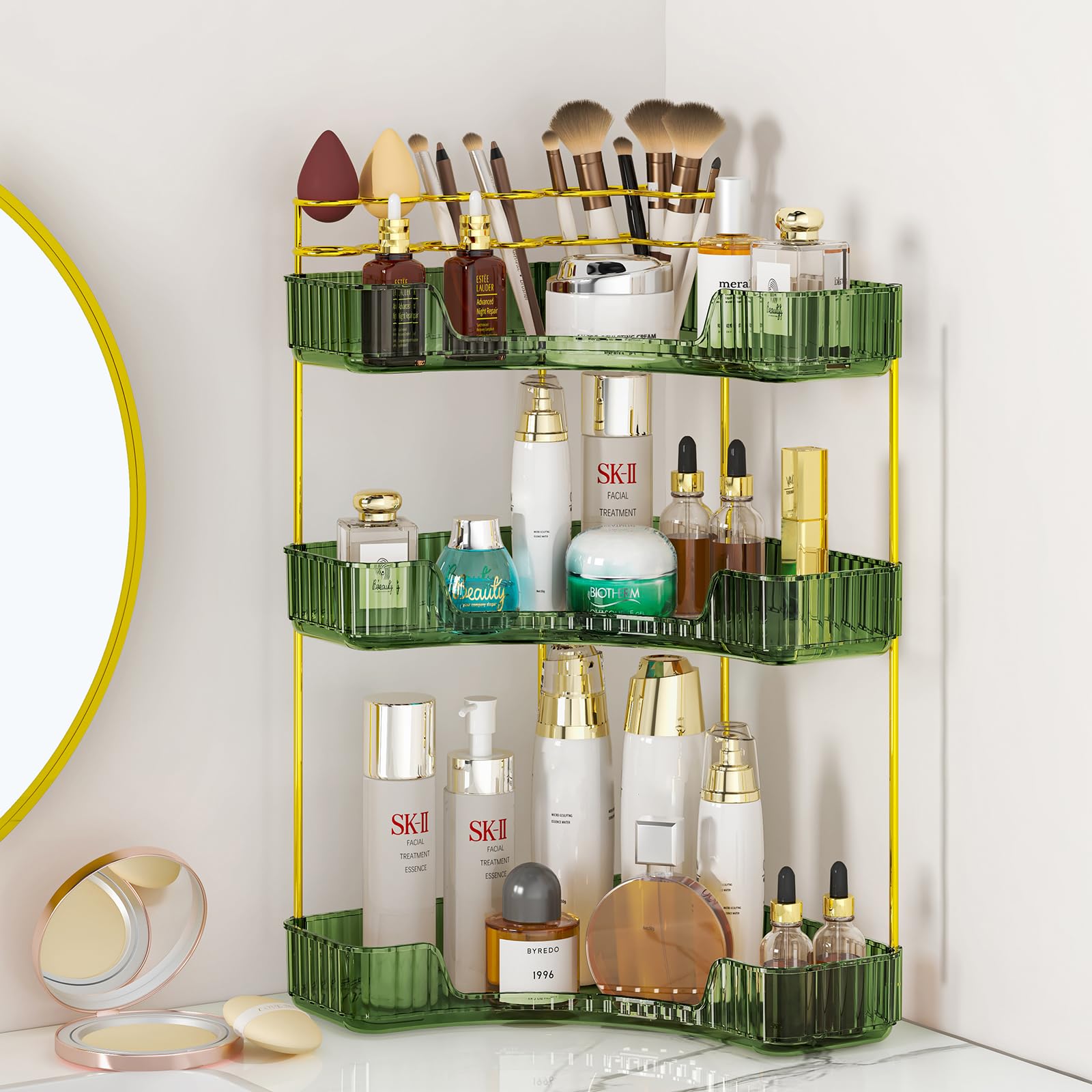 YIWANFW Organizador Esquinero De Baño, Estante Esquinero De 2 Niveles, Organizador De Maquillaje Para Tocador, Bandeja De Perfume Para Almacenamiento De Esquina, Organizador De Encimera De Cocina De