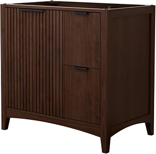 Wyndham Collection Palmilla 36 Inch Single Bathroom Vanity in Dark Walnut, No Countertop, No Sink, Matte Black Trim