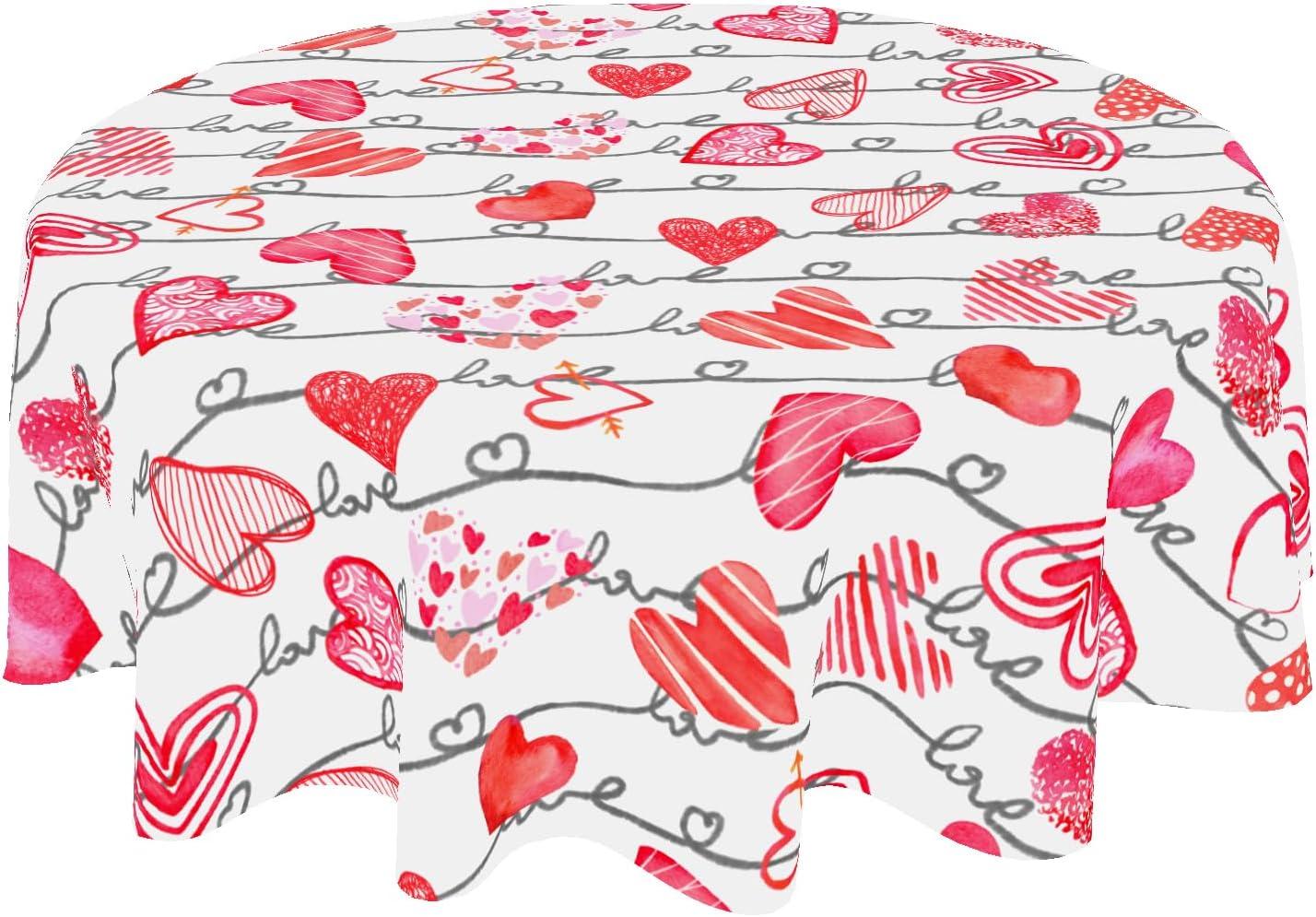 Valentine Tablecloth Round 60 Inch Red Pink White Love