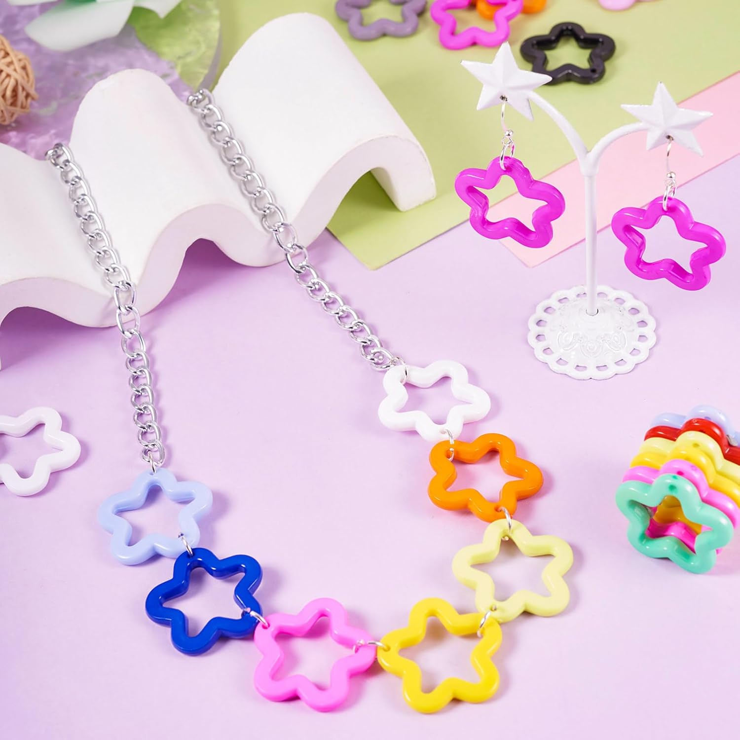 Acrylic Hollow Star Charms Colorful Frame Cutouts Star Charms Hollow Pentagram Shape Dangle Pendants for DIY Crafts Earring Necklace Keychain Jewelry Making - Image 3