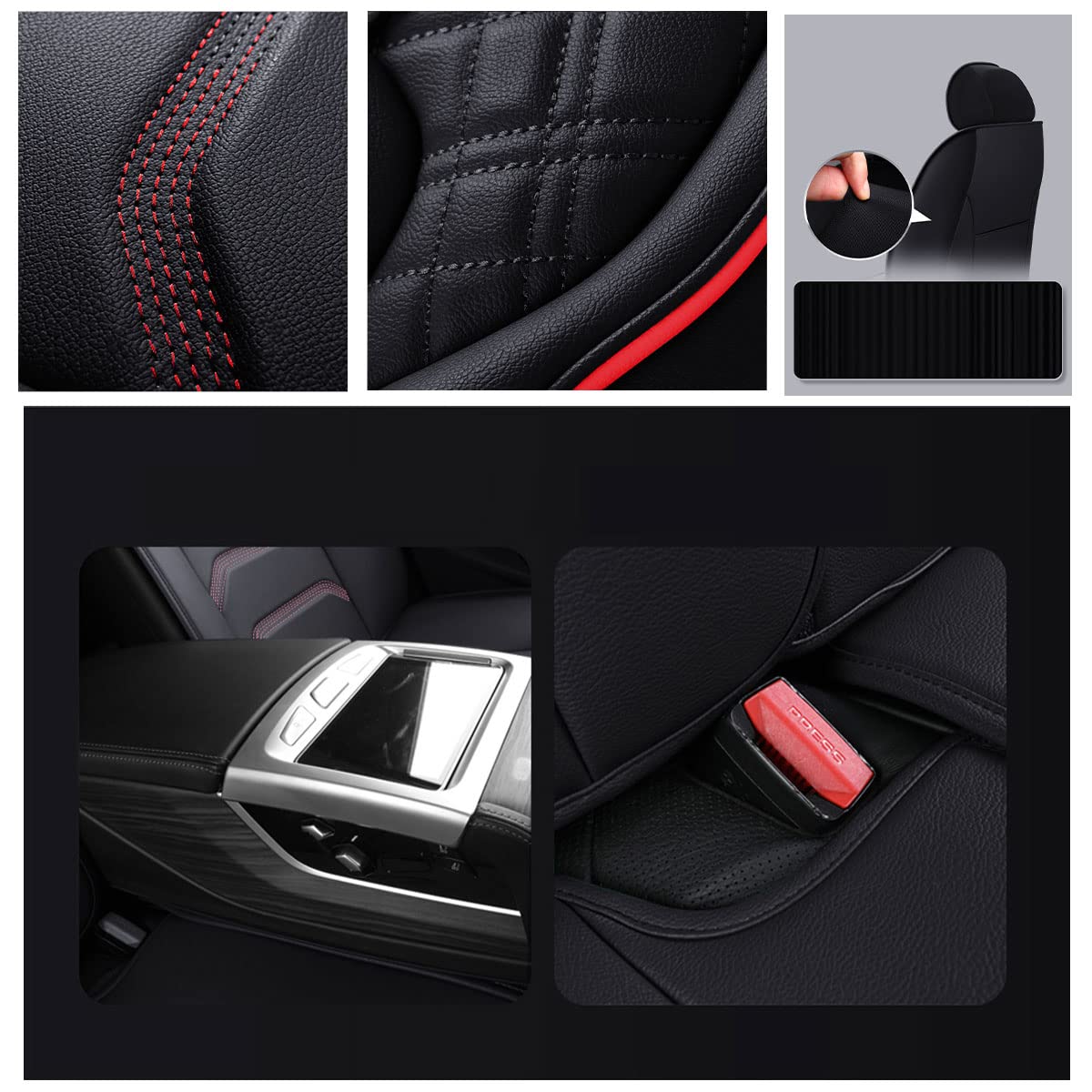 YXQYOEOSO Comfortable Leather Auto Car Seat Covers 5 Seats Full Set Universal Fit (Black & Orange)