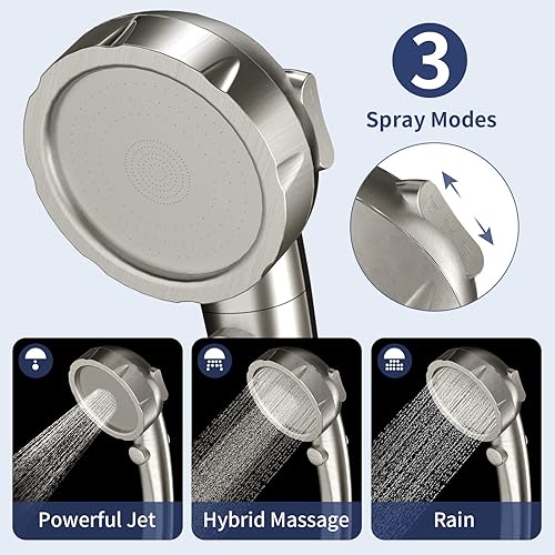 Miniatura 4 de HANLIAN Cabezal de ducha de alta presión con botón de pausa, cabezal de ducha de 3 modos de pulverización para autocaravana, ahorro de agua, cabezal