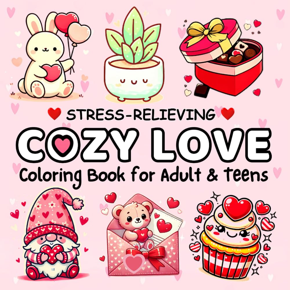 Cozy Love Coloring Book: Stress-Relieving for Adult & Teens: 50 Relaxing & Easy-to-Color Illustrations to Unwind, Celebrate Love, and Embrace Cozy Vibes