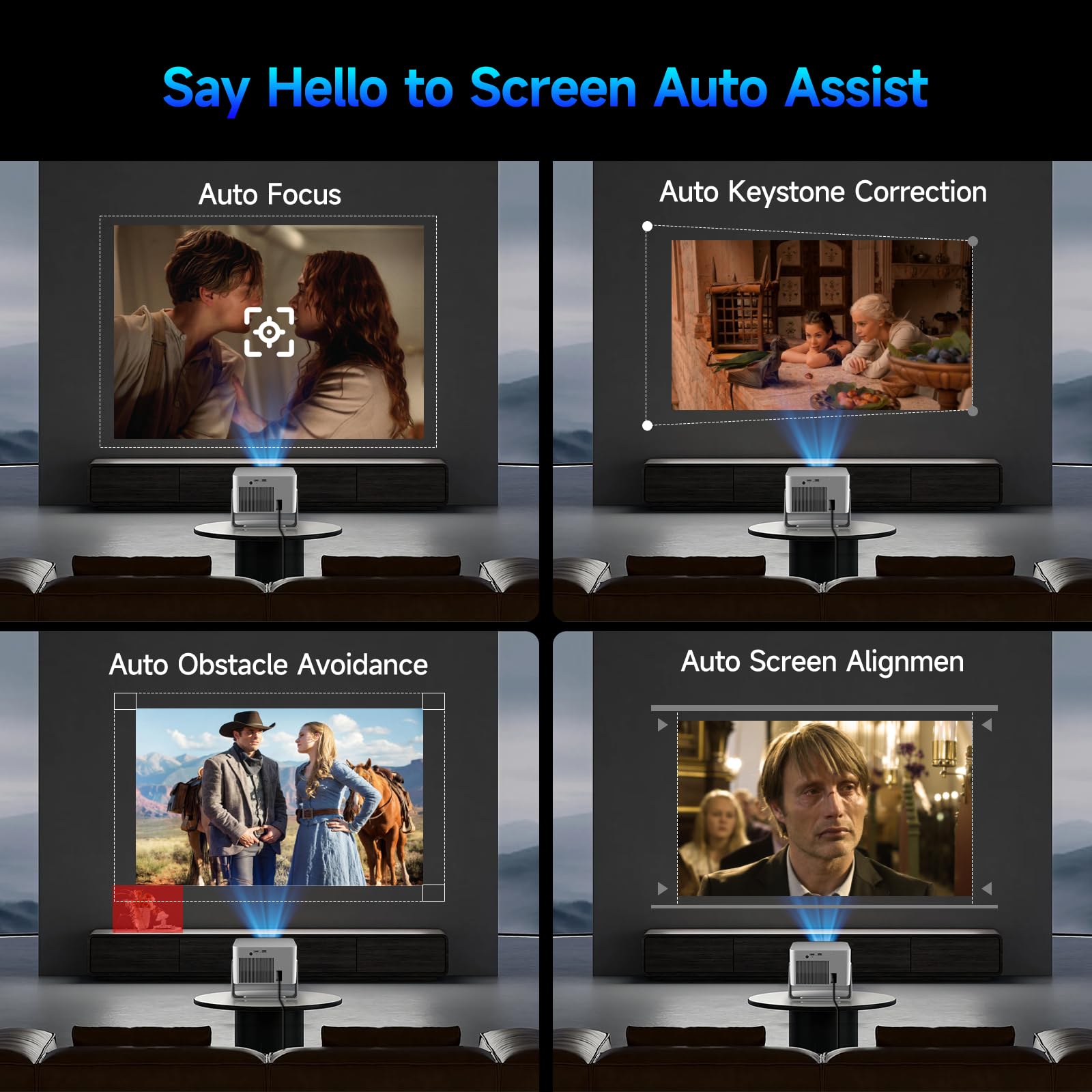 Magcubic Proiettore 4k Smart TV HY350GT, Full HD 1080P, 650 ANSI, Autofocus & Correzione Trapezoidale Automatica, Altoparlante 15W Dolby Audio, WiFi 5, Bluetooth 5.1, Proiettore Portatile 180°