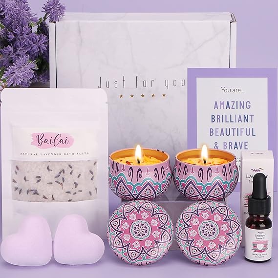 Lavender Bath Sets Pamper Gifts for Women Birthday, Unique Skin Care