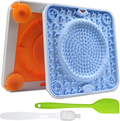 Paquete de 2 alfombrillas para lamer perros y gatos, tapete de silicona para lamer perros con succión, tapete de alimentación lenta para perros para