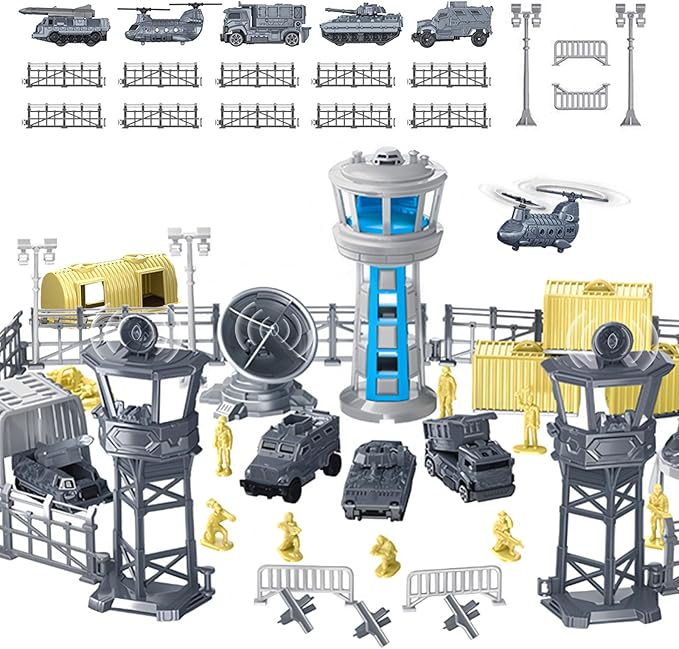 28 PCS Military Base Toys Set Including Army Vehicles, Tanks, Aircraft, Army Men Action Figures, Watchtower and Military Combat Toys for Kids