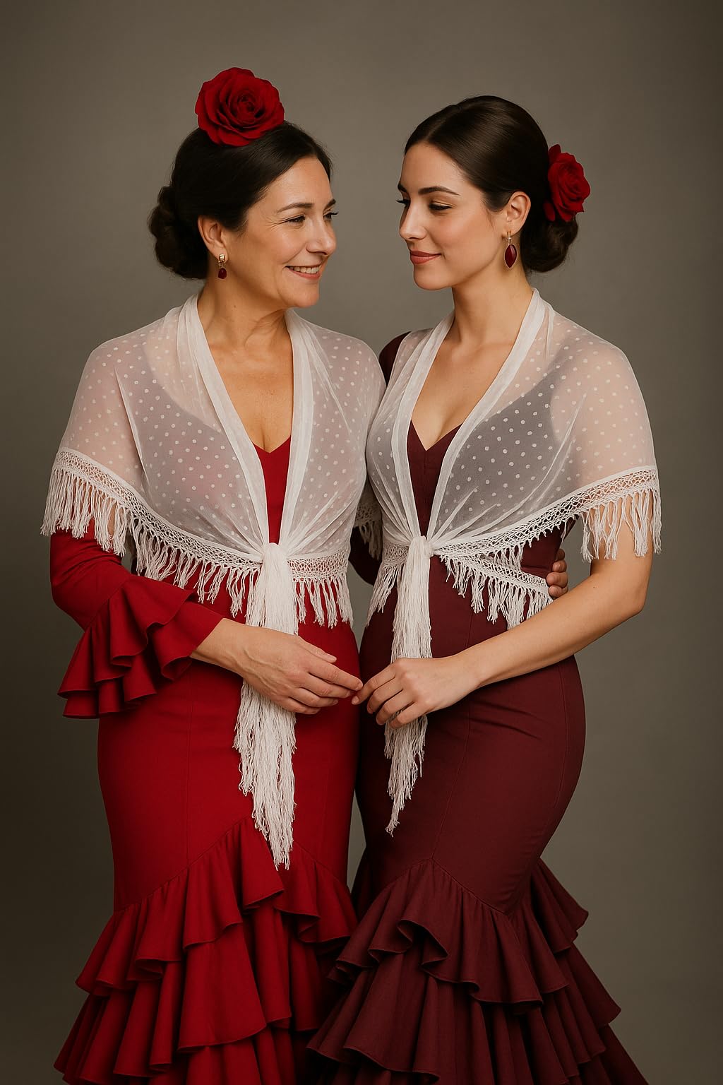Châle Flamenco pour Femme Plumeti - Semi-transparent Noir ou Blanc - Franges en Coton 10 cm - 150x75 cm - Lavable en Machine - Style Sévillane élégant, idéal pour danse, fêtes ou spectacles.