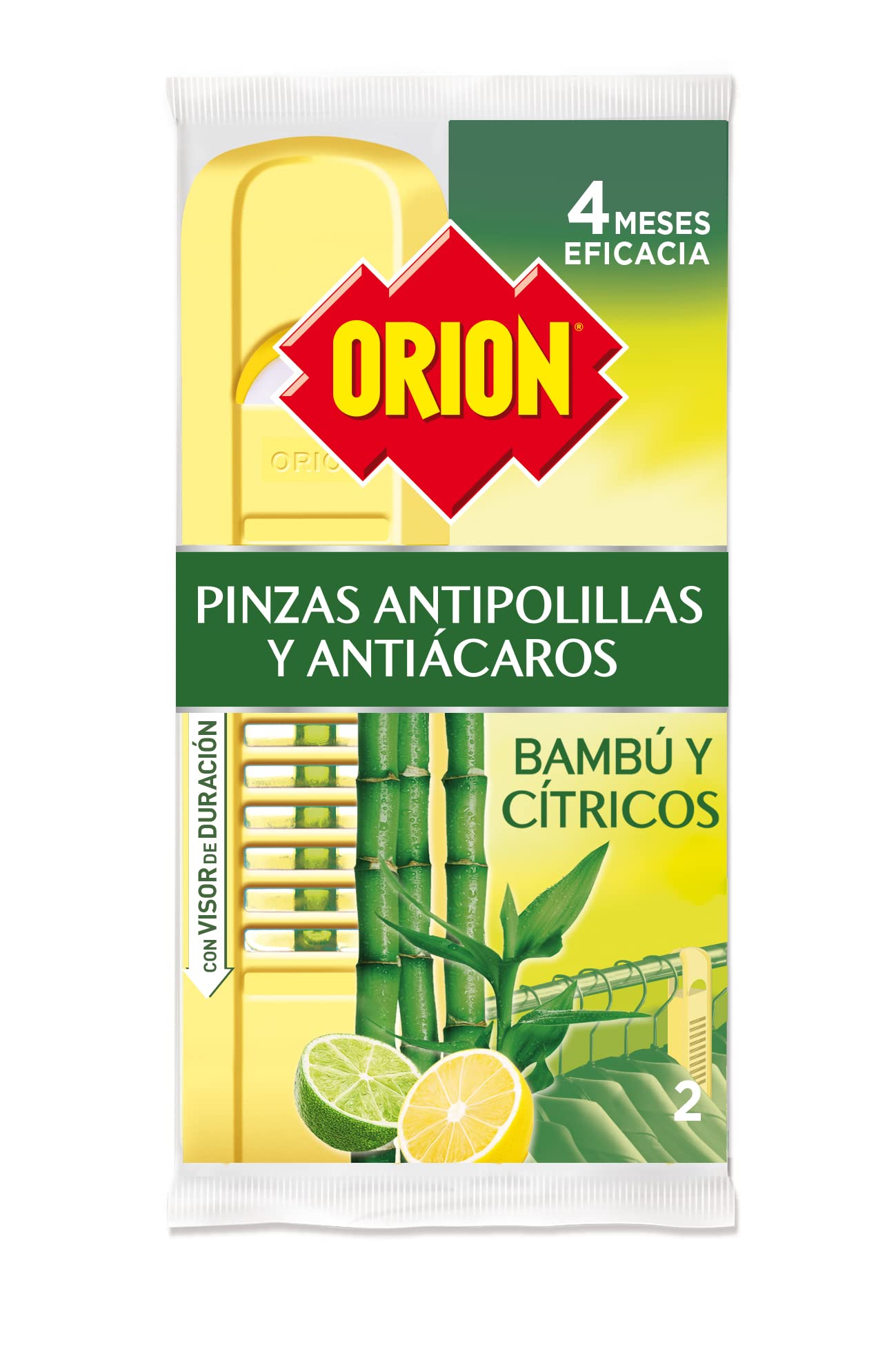 ORION Protección Total - Pinzas Antipolillas para Armarios, Aroma Bambú y Cítricos, 2 Unidades