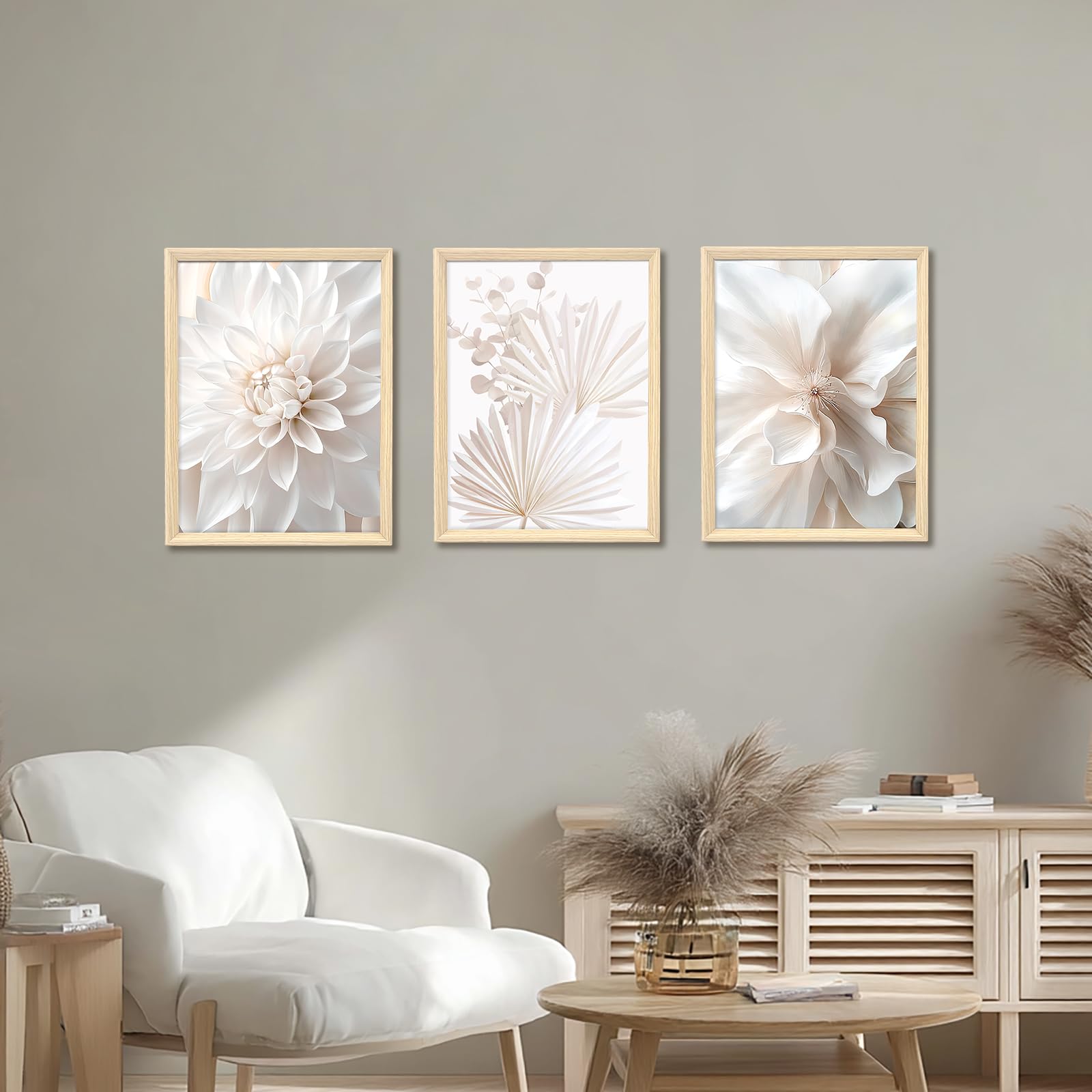 3 Pcs Wooden Framed Canvas Wall Art Set Bohemian Sage Green Canvas Prints Poster Geometric Line Beige Green Pictures for Living Room Bedroom Dinning Room Hallway Stairs Wall Decor 30x40cm x3pcs — view 188